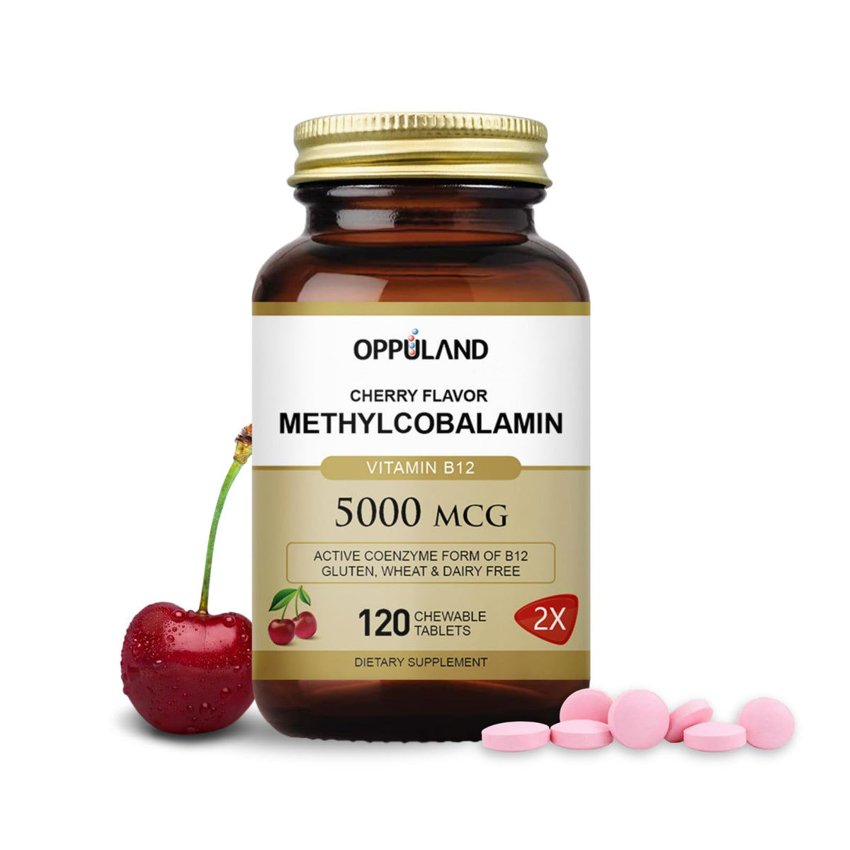 Oppuland Vitamin B12 5000mcg chewable tablets front view