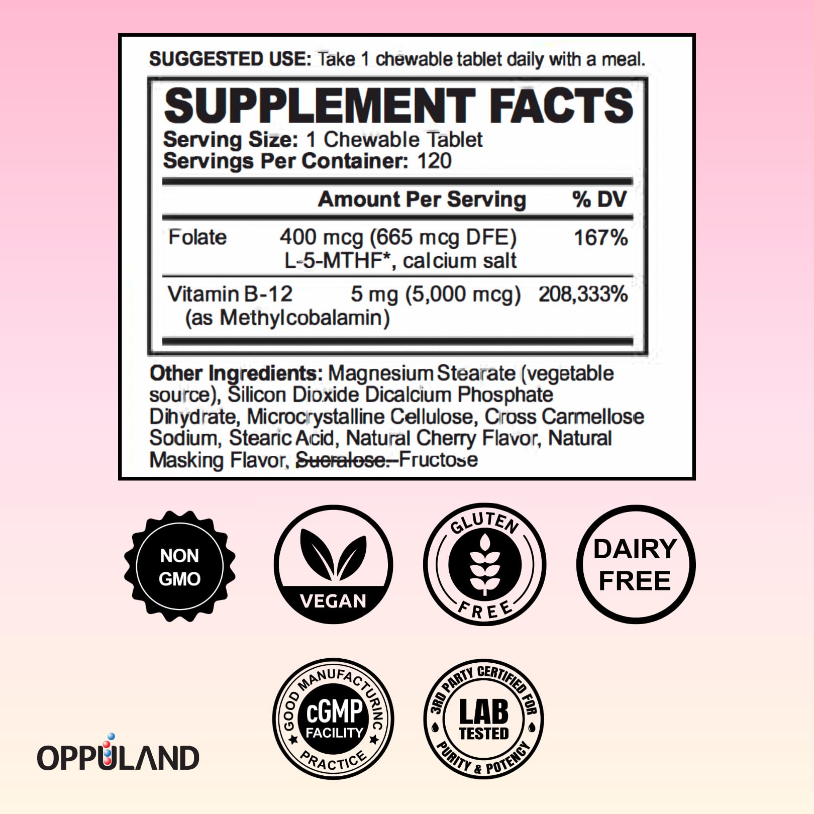 Oppuland Vitamin B12 bottle with cap open