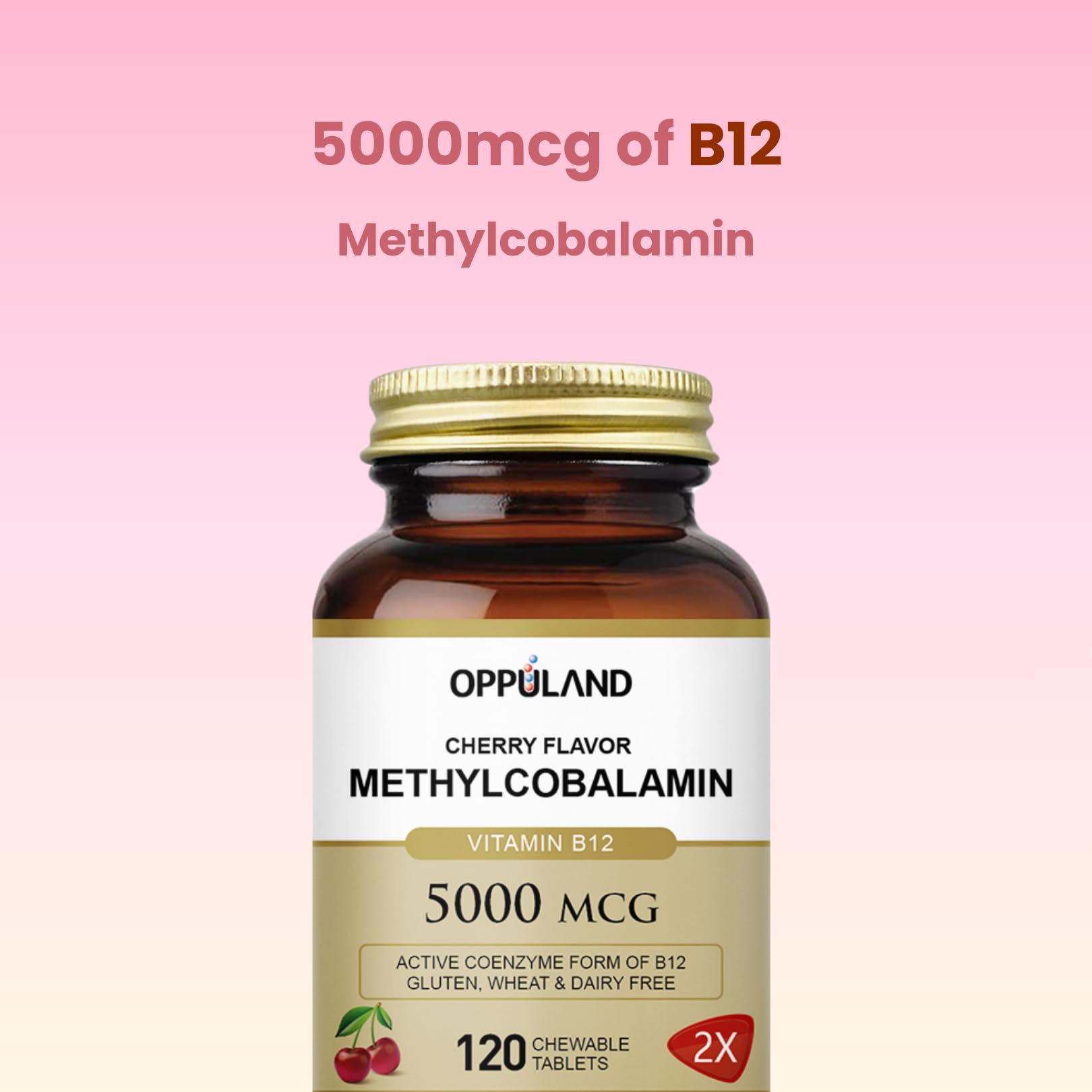 Oppuland Vitamin B12 tablets on a wooden table