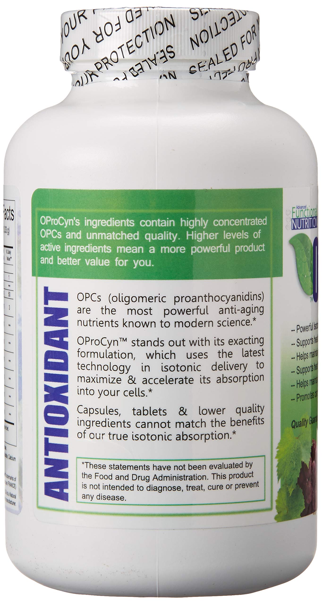 OProCyn Grape Seed Extract Powder 300g ingredients list on packaging