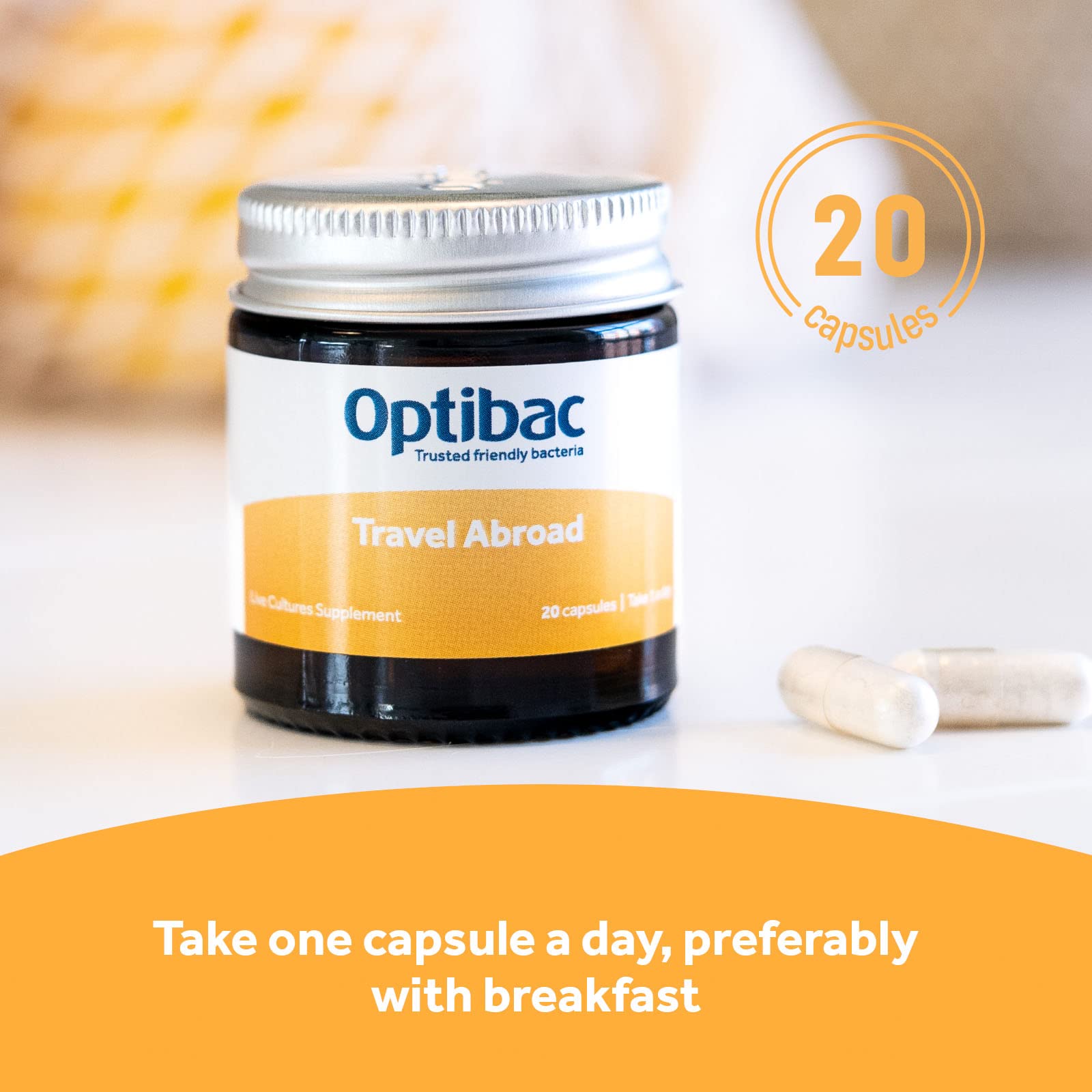 Optibac Probiotics Acidophilus Capsules displayed on a wooden table