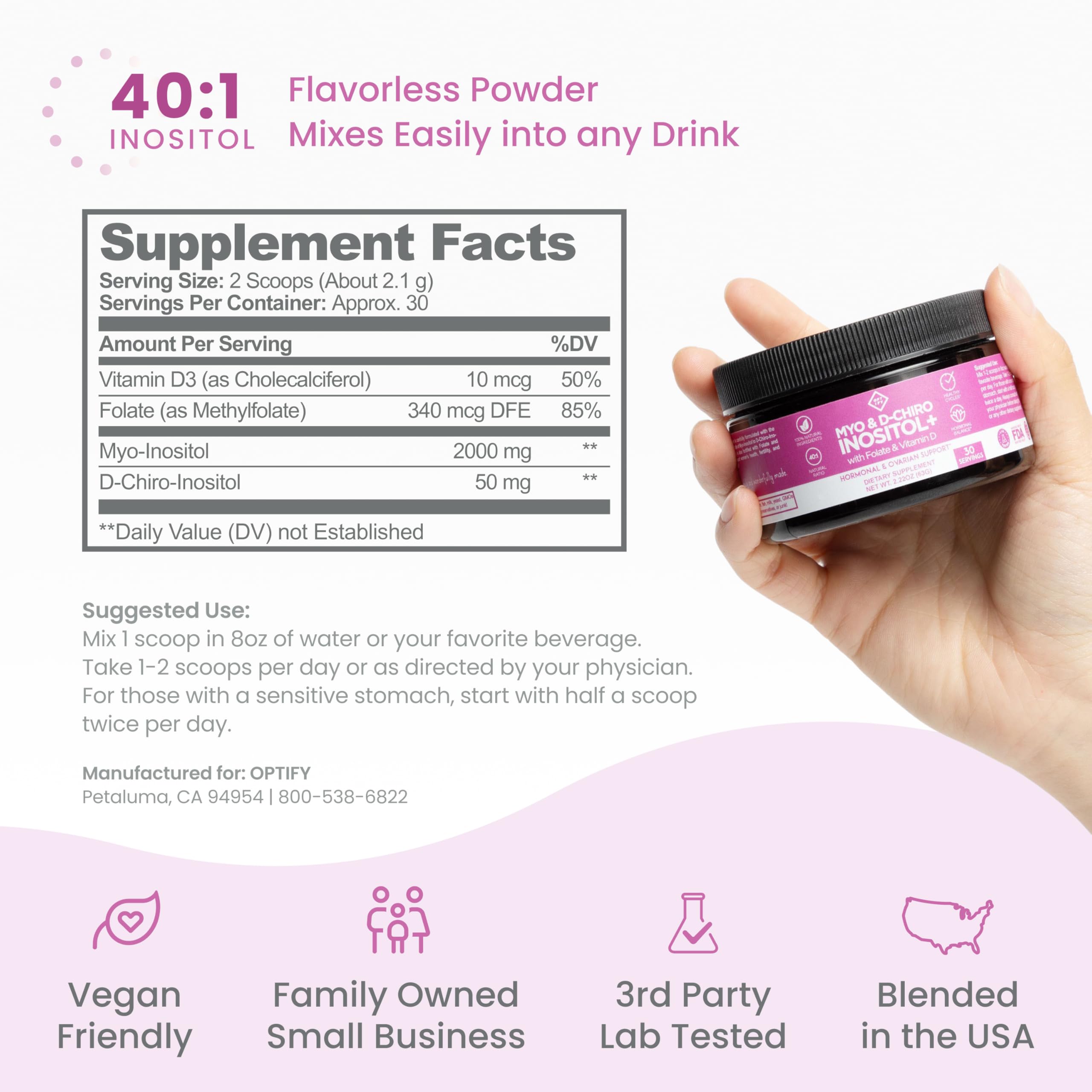 Optify Inositol+ Myo and D-Chiro Inositol supplement on a table