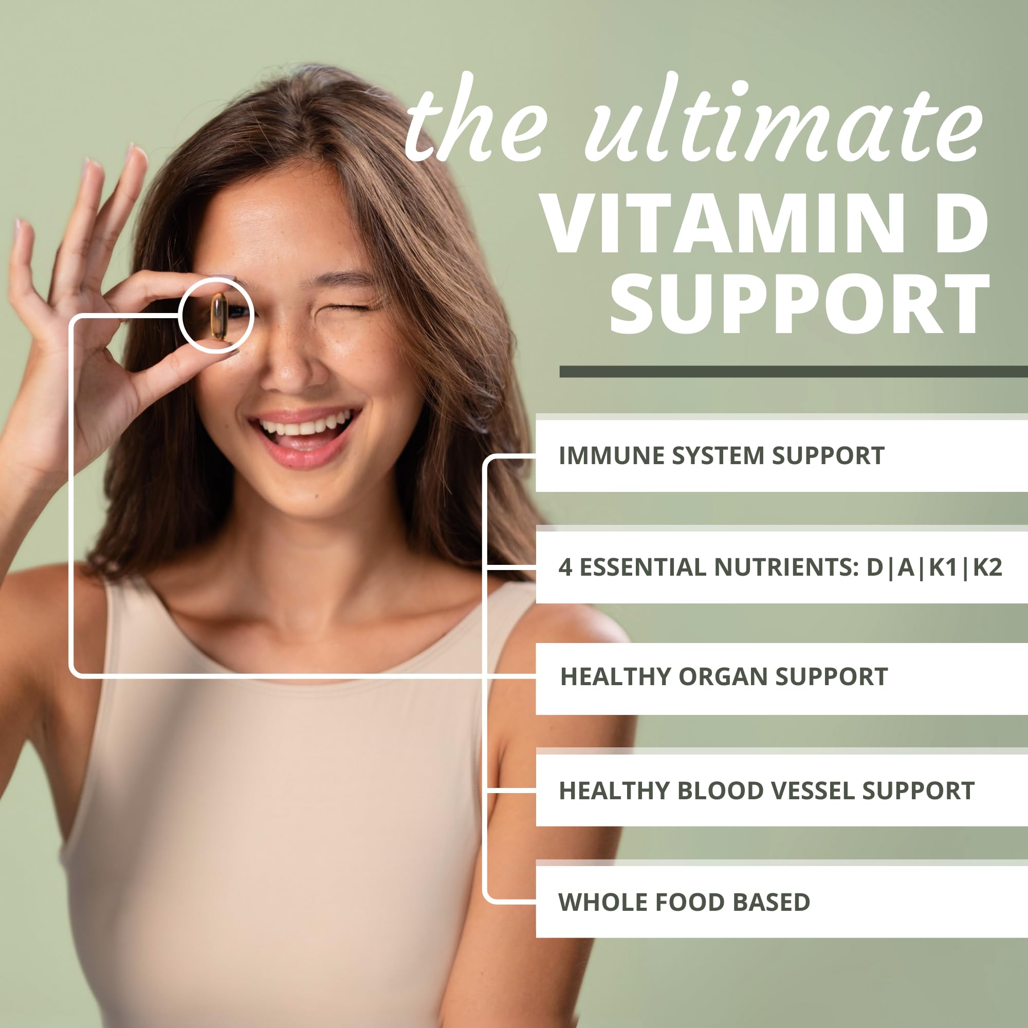 Optimal Health Systems Vitamin D3 & K2 Whole Food Supplement back view