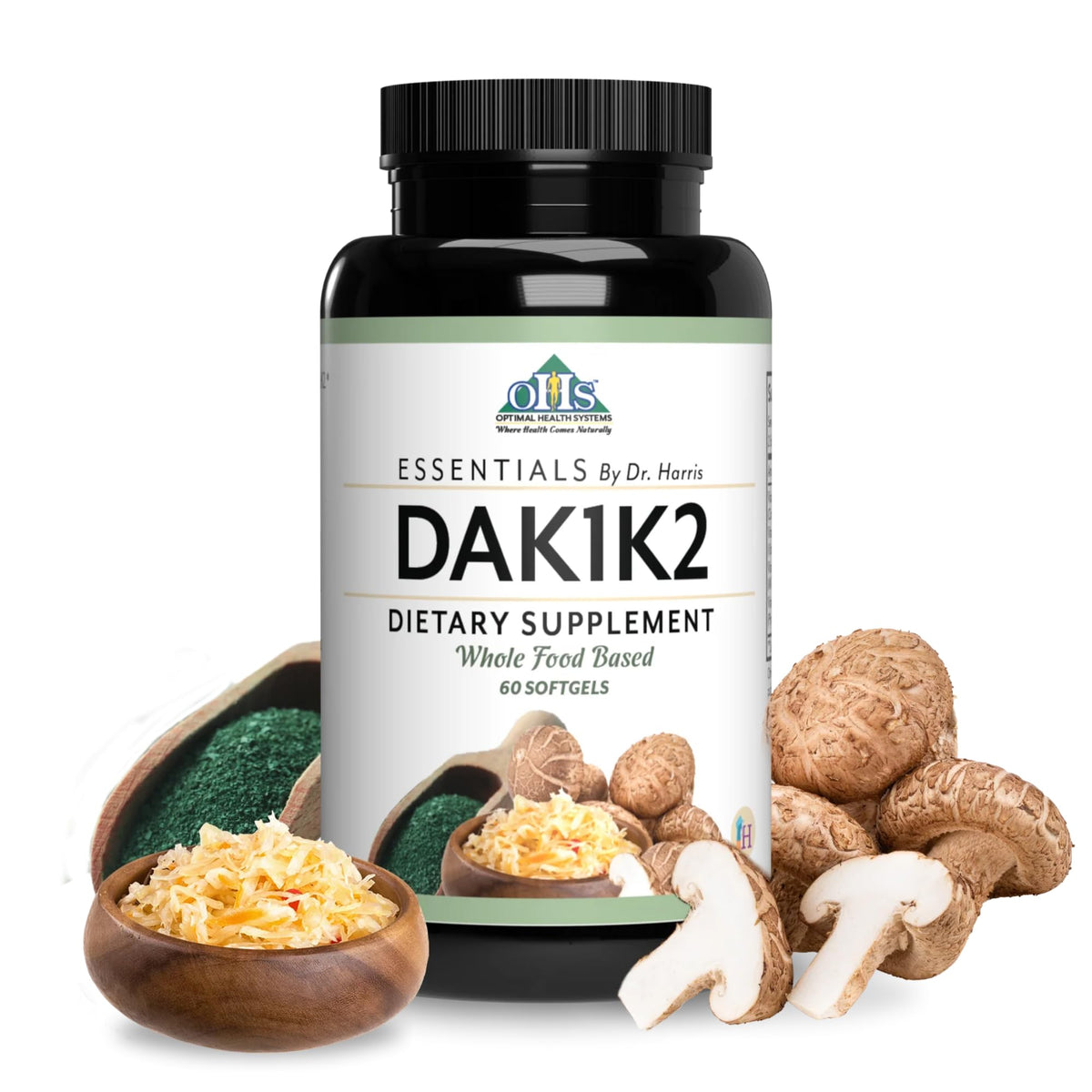 Optimal Health Systems Vitamin D3 & K2 Whole Food Supplement front view