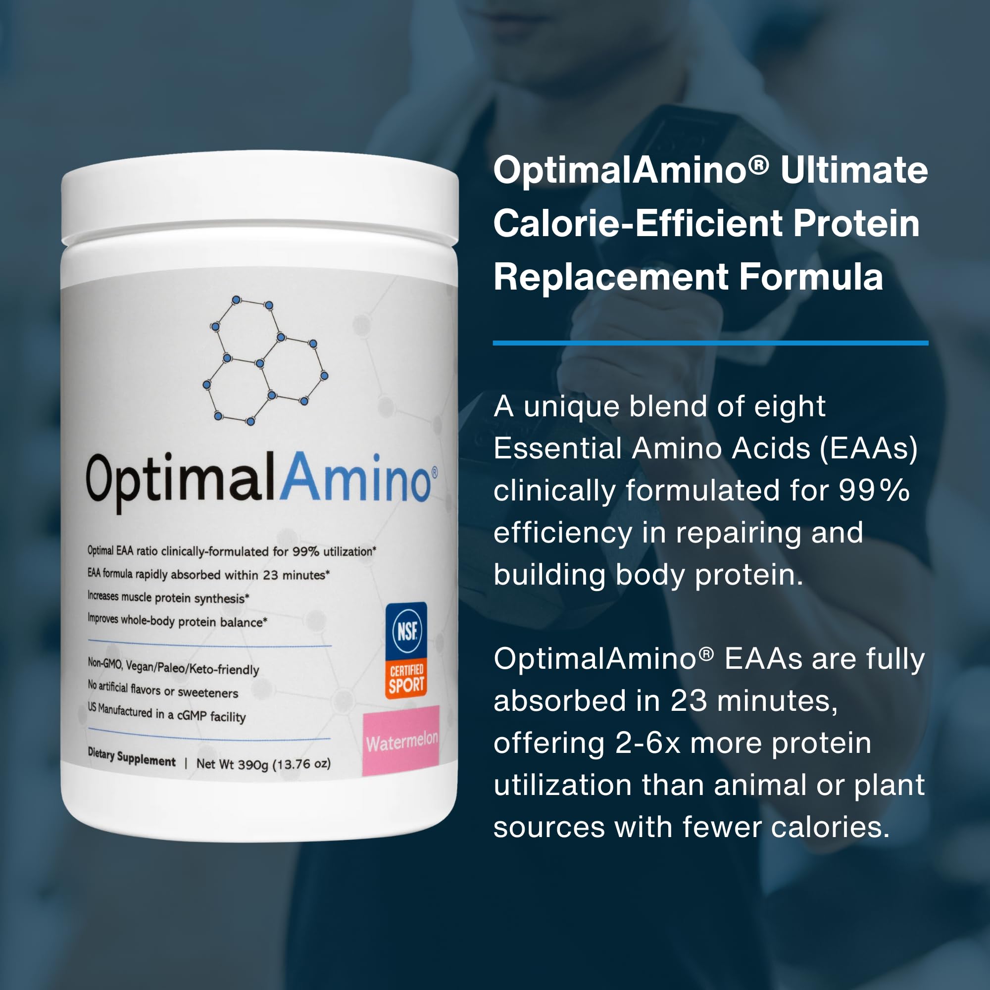 OptimalAmino Amino Acid Supplement 472g side view