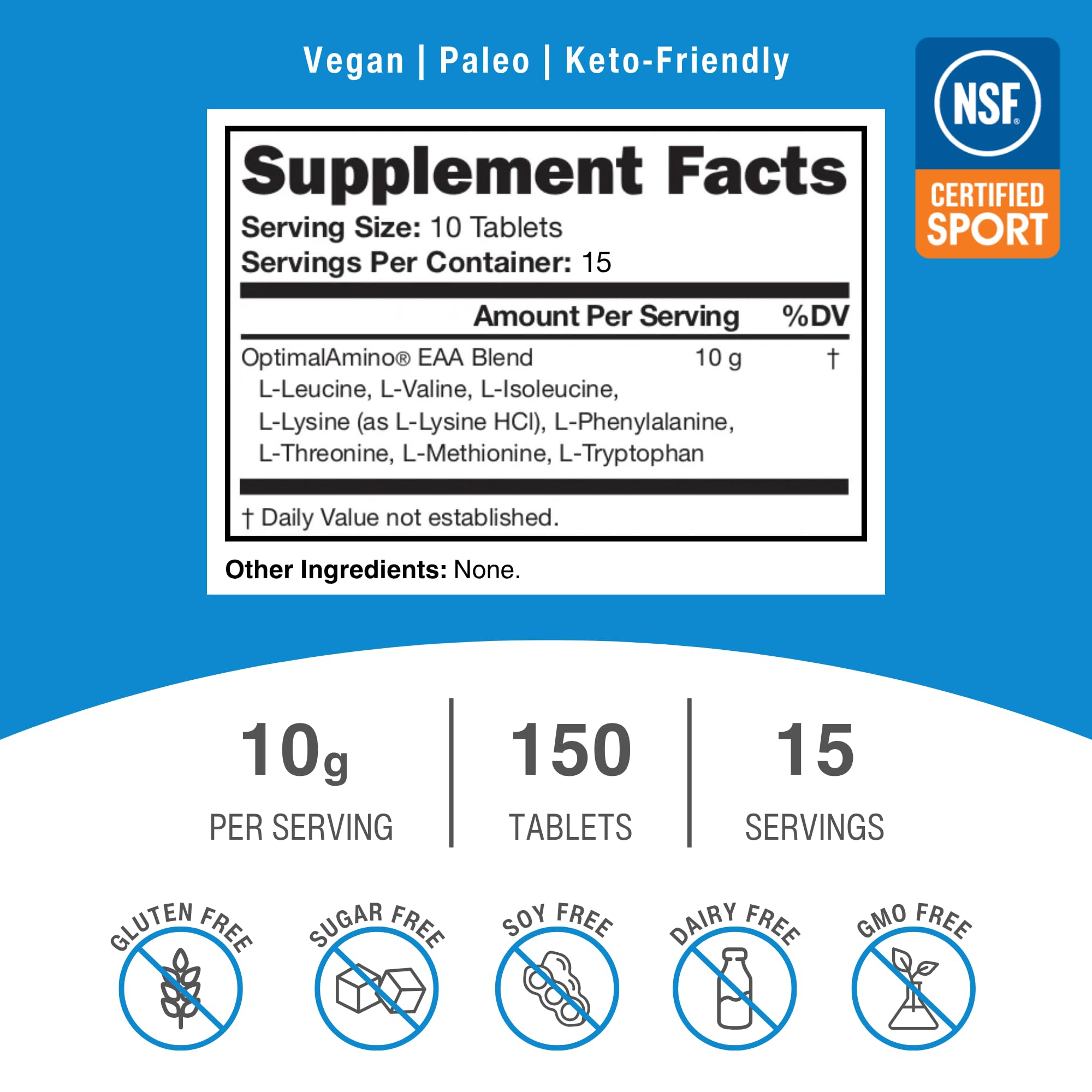 OptimalAmino BCAAs powder in a scoop on a gym table