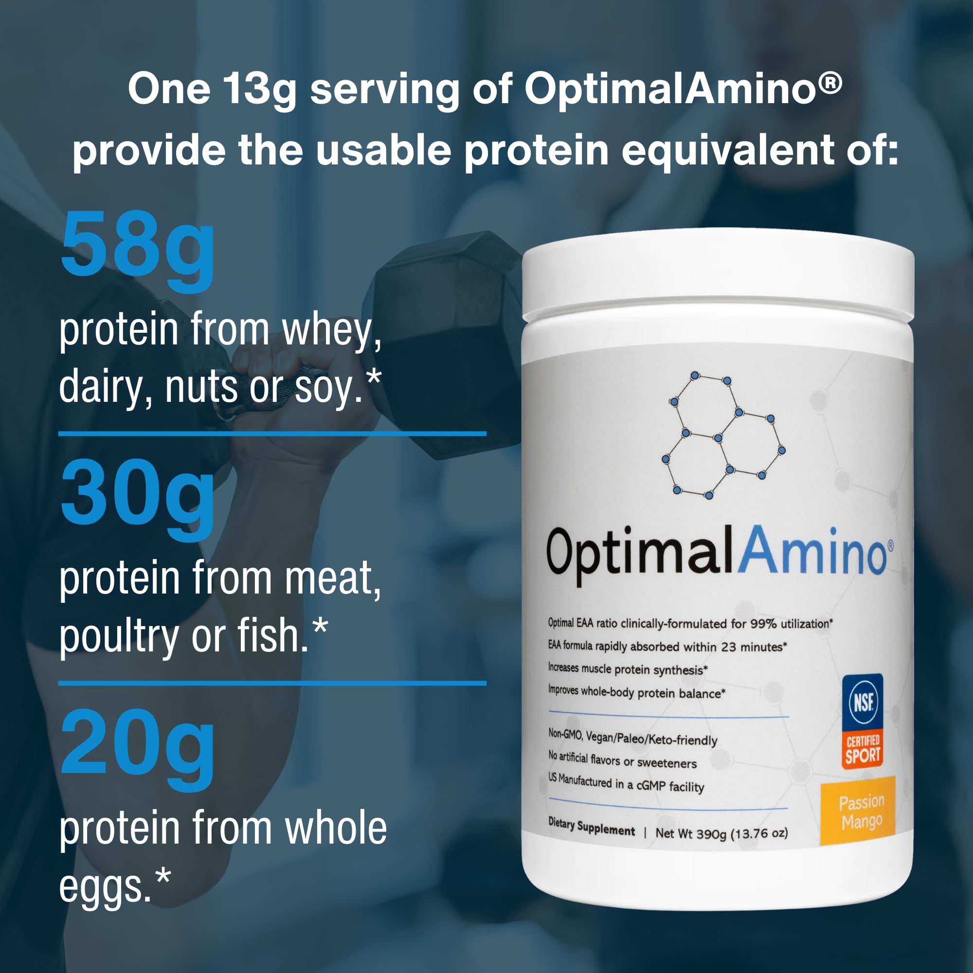 OptimalAmino Complete Amino Acid Supplement 490g powder ingredients list