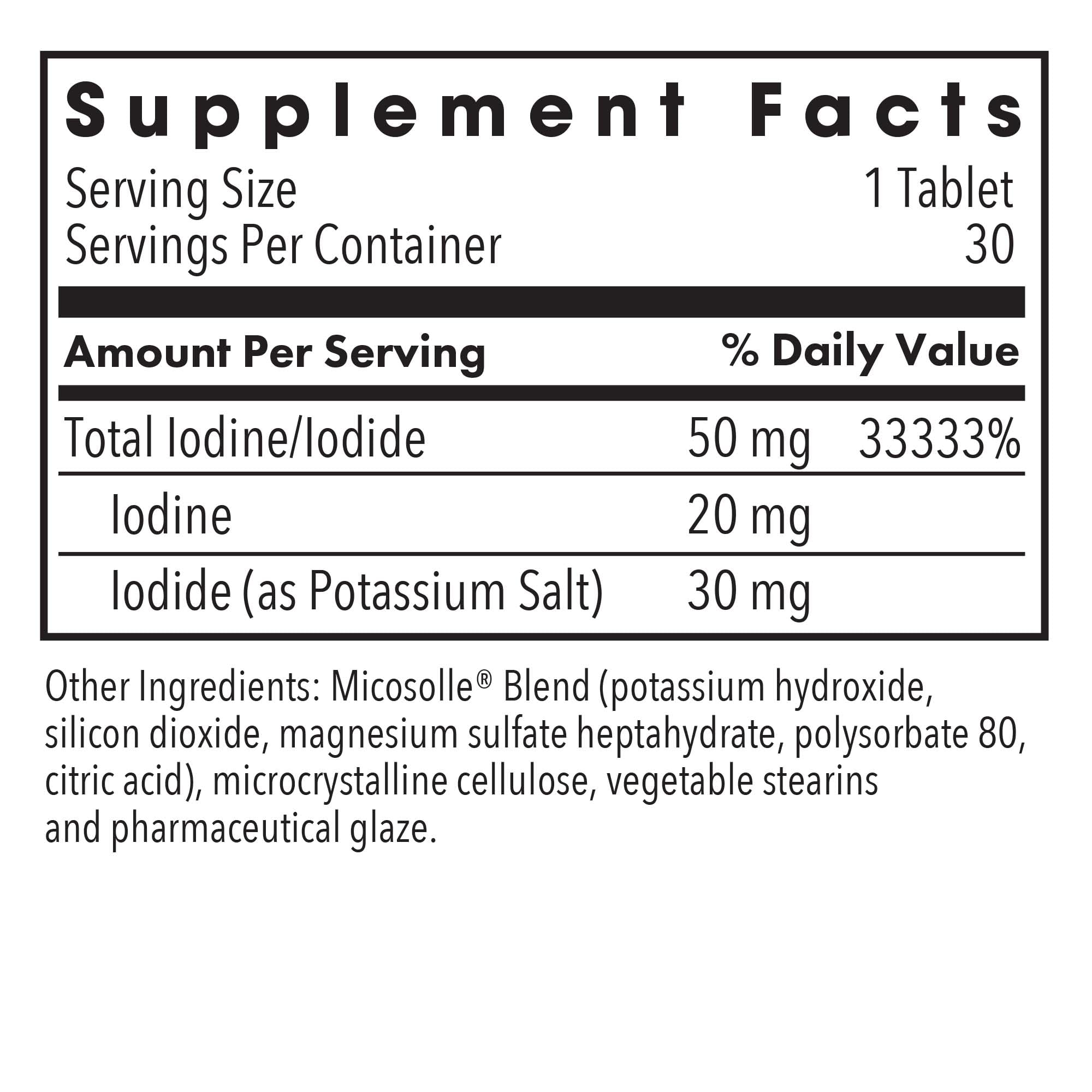 Optimox Potassium Iodide Supplement back view with ingredient list