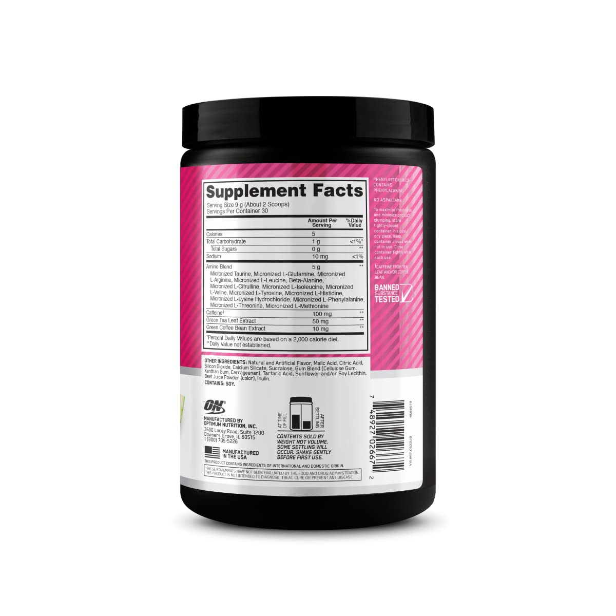 Optimum Nutrition Amin.O. Energy 270g ingredients list