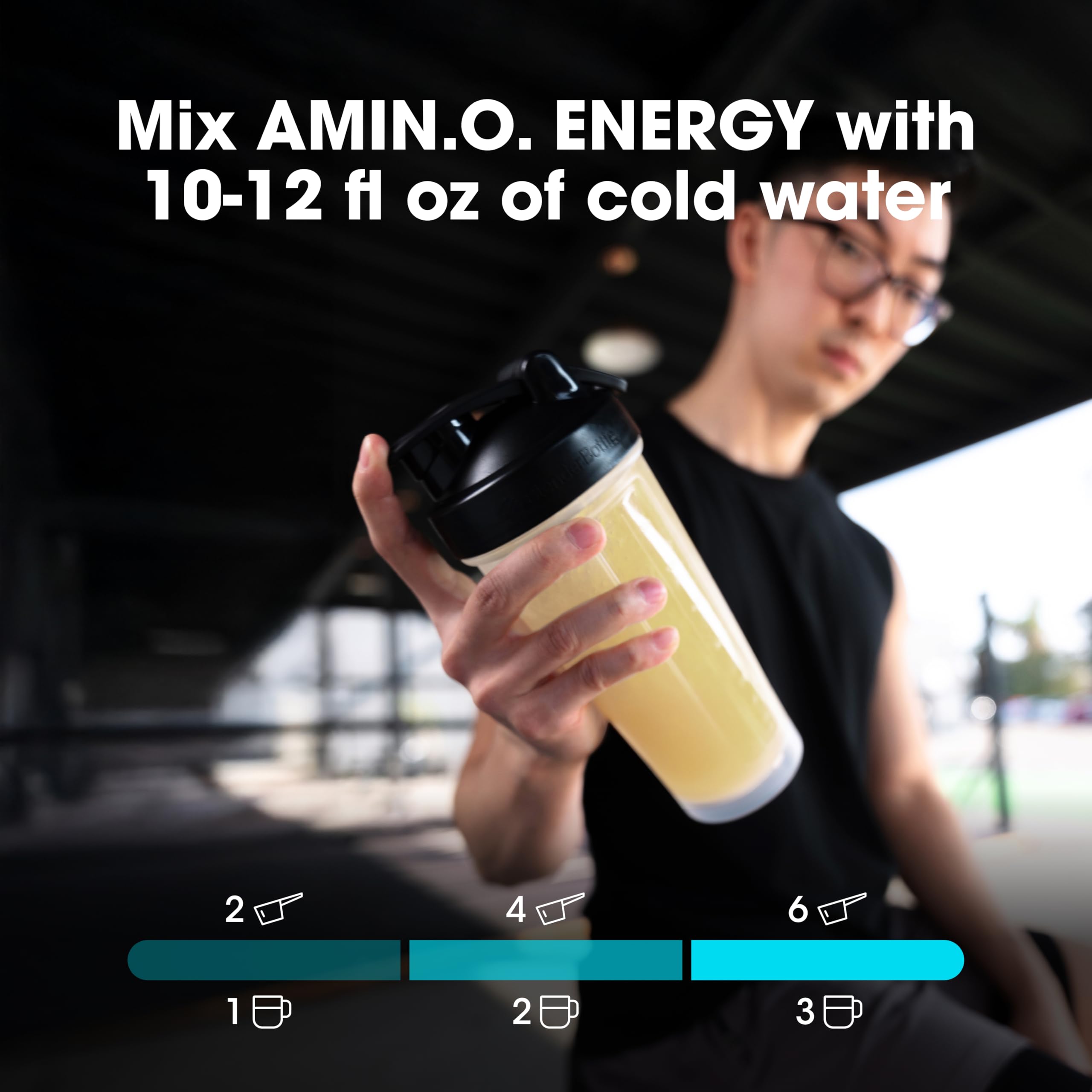 Optimum Nutrition Amin.O. Energy Hydration + Focus close-up of scoop
