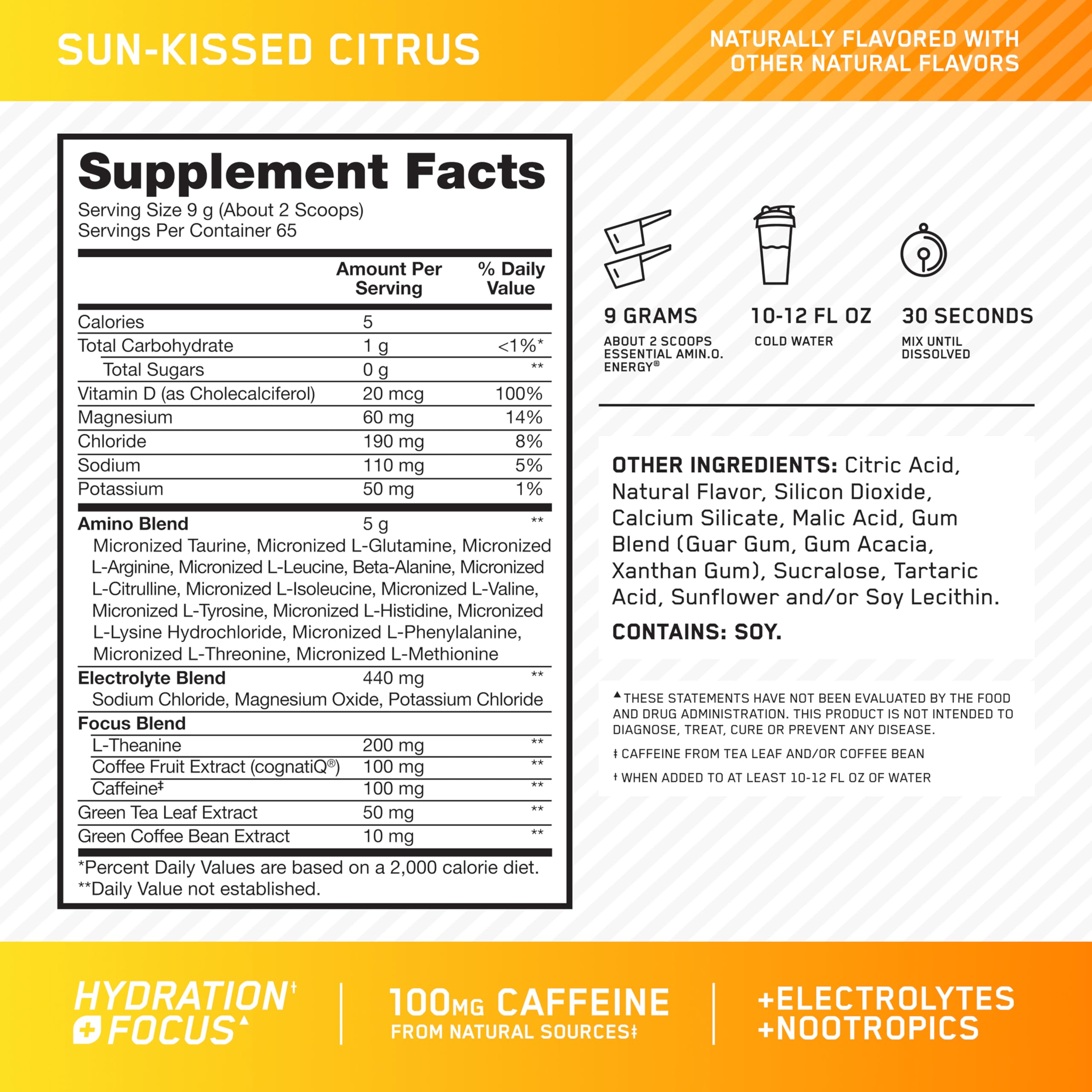 Optimum Nutrition Amin.O. Energy Hydration + Focus packaging