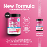 Optimum Nutrition Amino Energy Drink Mix 285g Watermelon flavour mixed in a glass