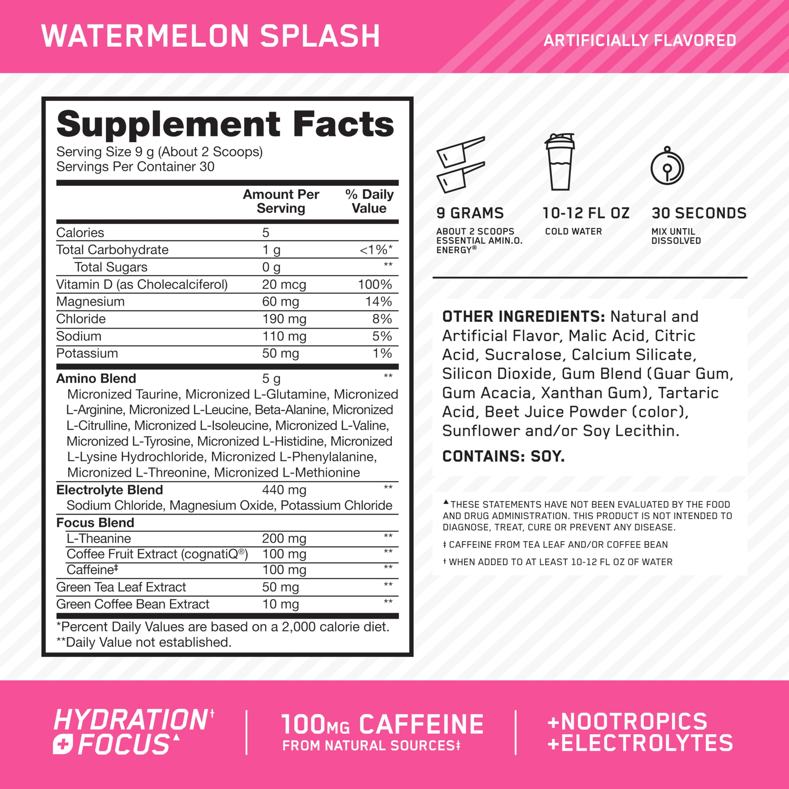 Optimum Nutrition Amino Energy Drink Mix 285g Watermelon flavour packaging