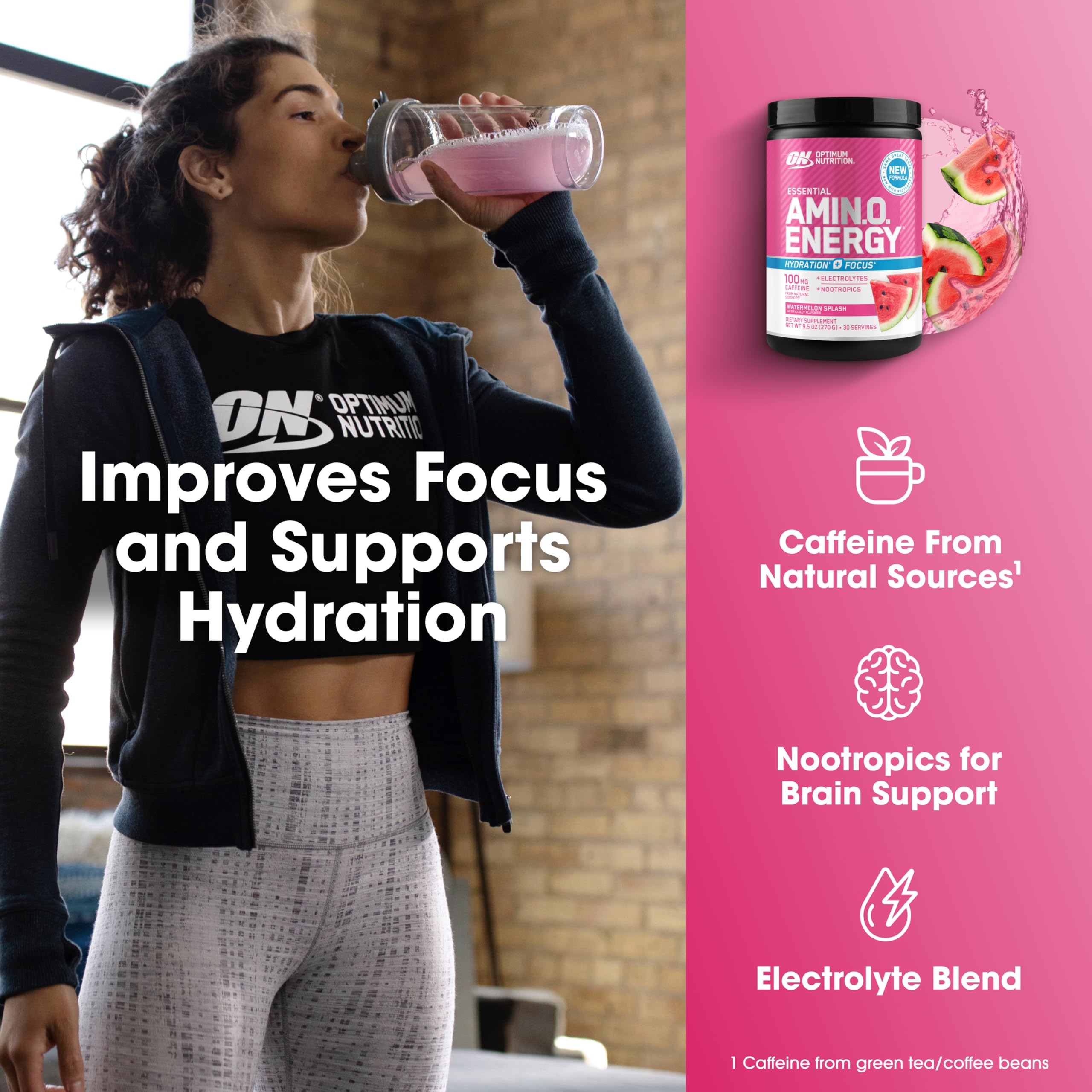Optimum Nutrition Amino Energy Drink Mix 285g Watermelon flavour side view