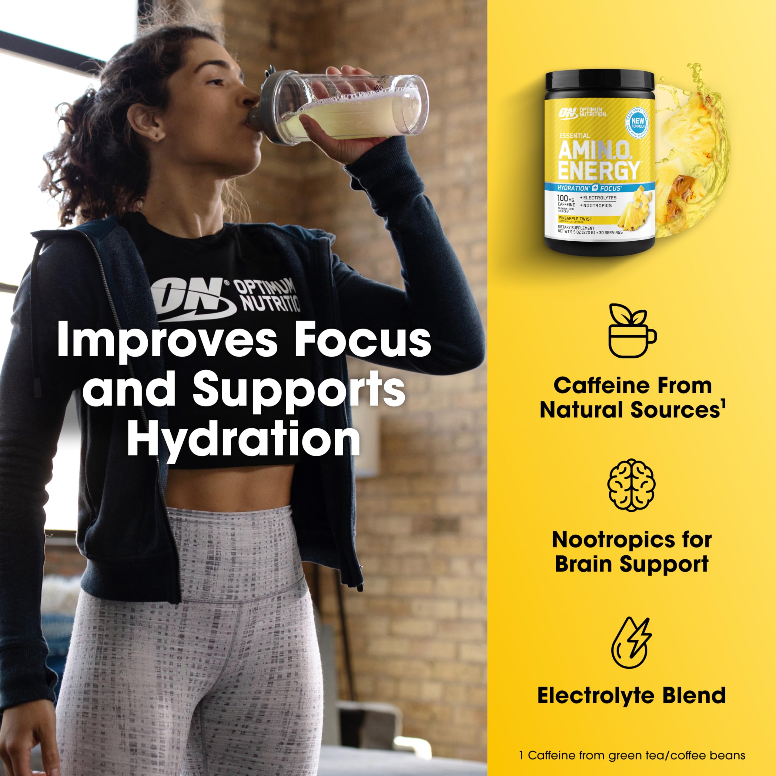 Optimum Nutrition Amino Energy Plus Electrolytes 285g mixed in a glass