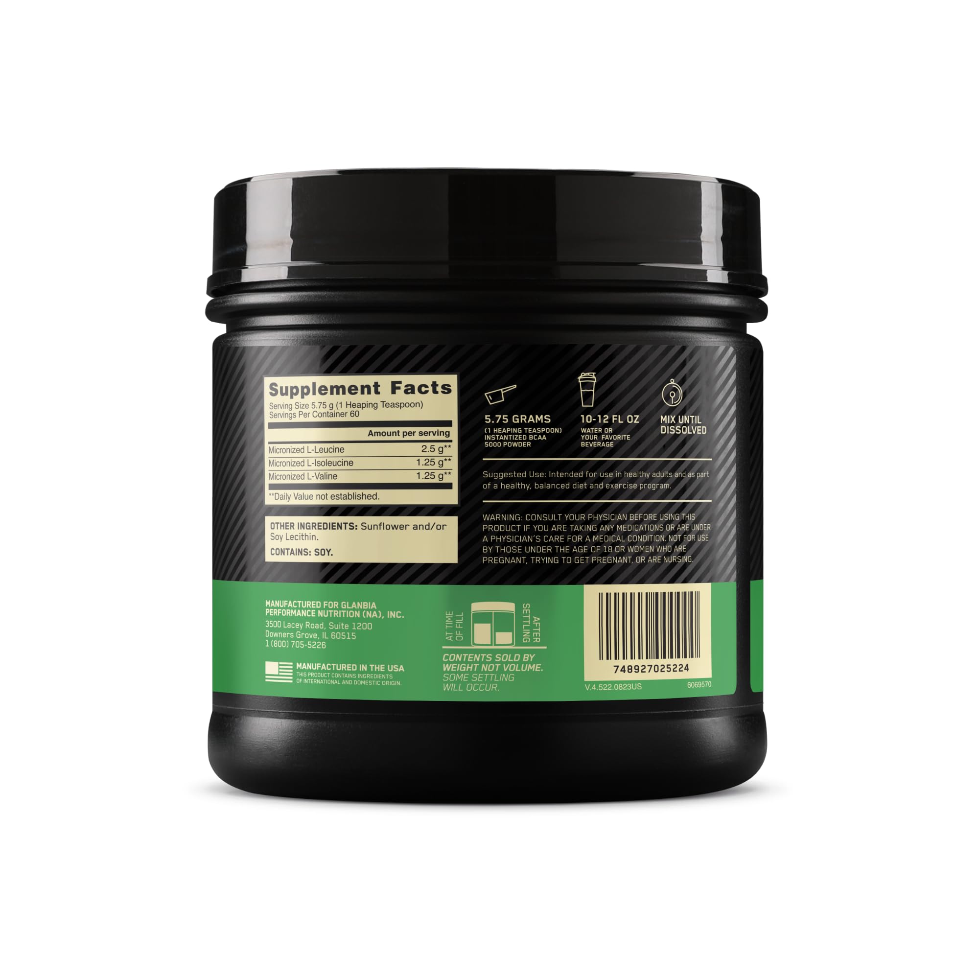 Optimum Nutrition BCAA 5000 Powder 345g in a shaker