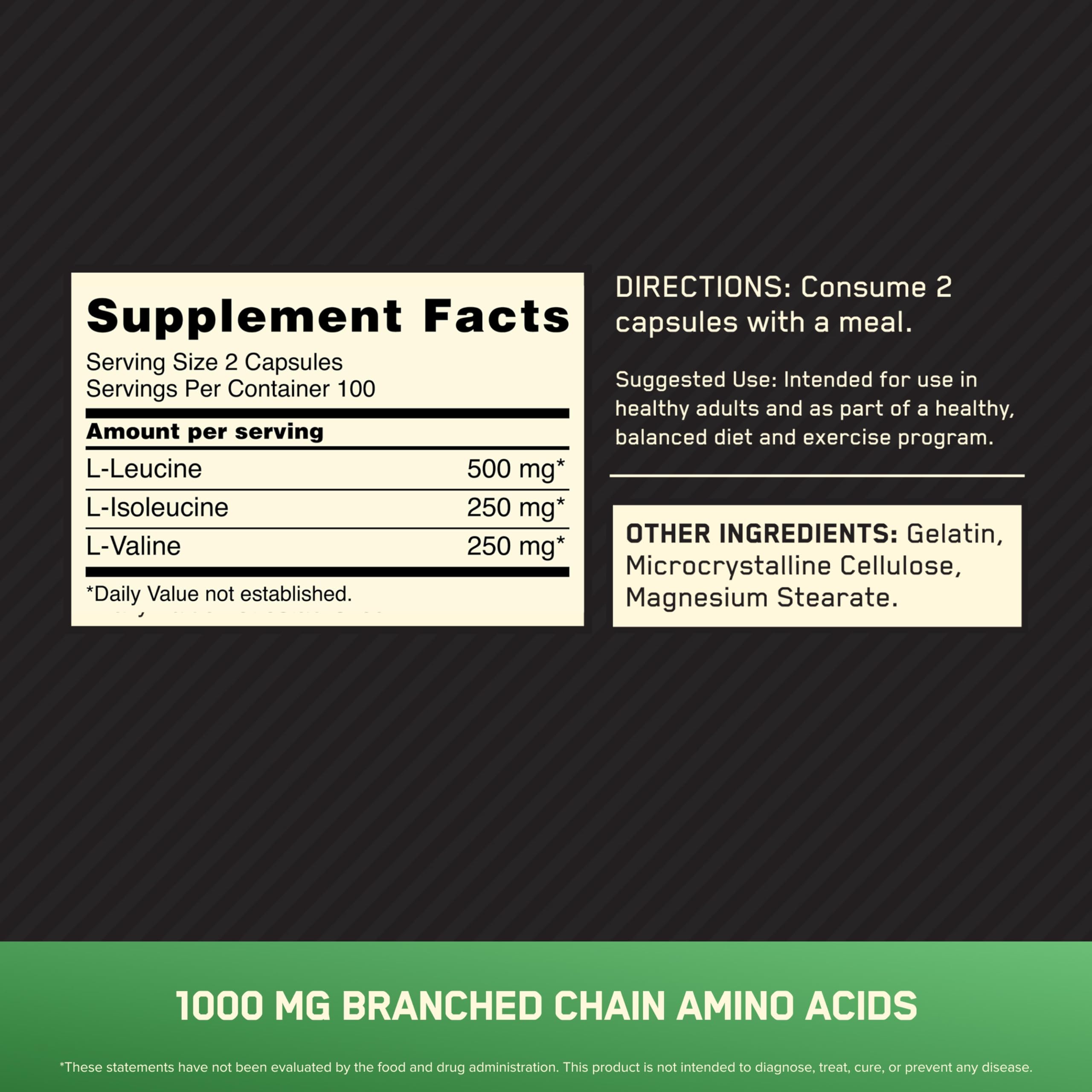 Optimum Nutrition BCAA Capsules side view