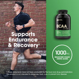 Optimum Nutrition BCAA Essential Amino Acids Capsules on a gym bench