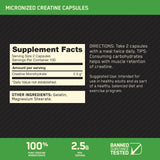Optimum Nutrition Creatine 2500 Capsules back view with ingredient list