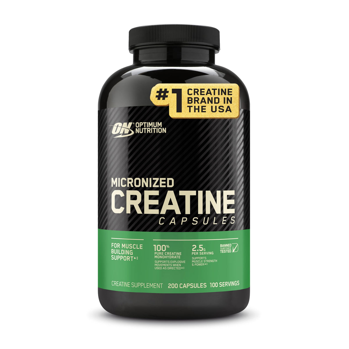 Optimum Nutrition Creatine 2500 Capsules front view with packaging
