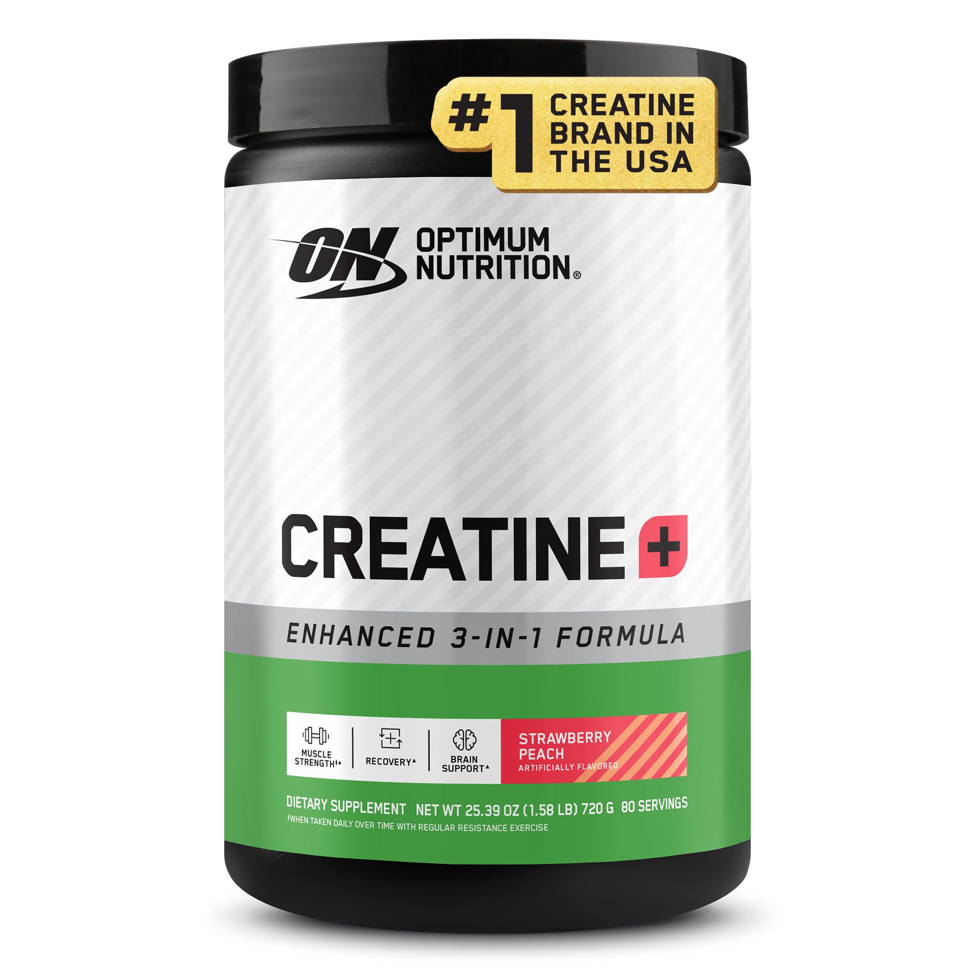 Optimum Nutrition Creatine [+] 720g Strawberry Peach powder front view