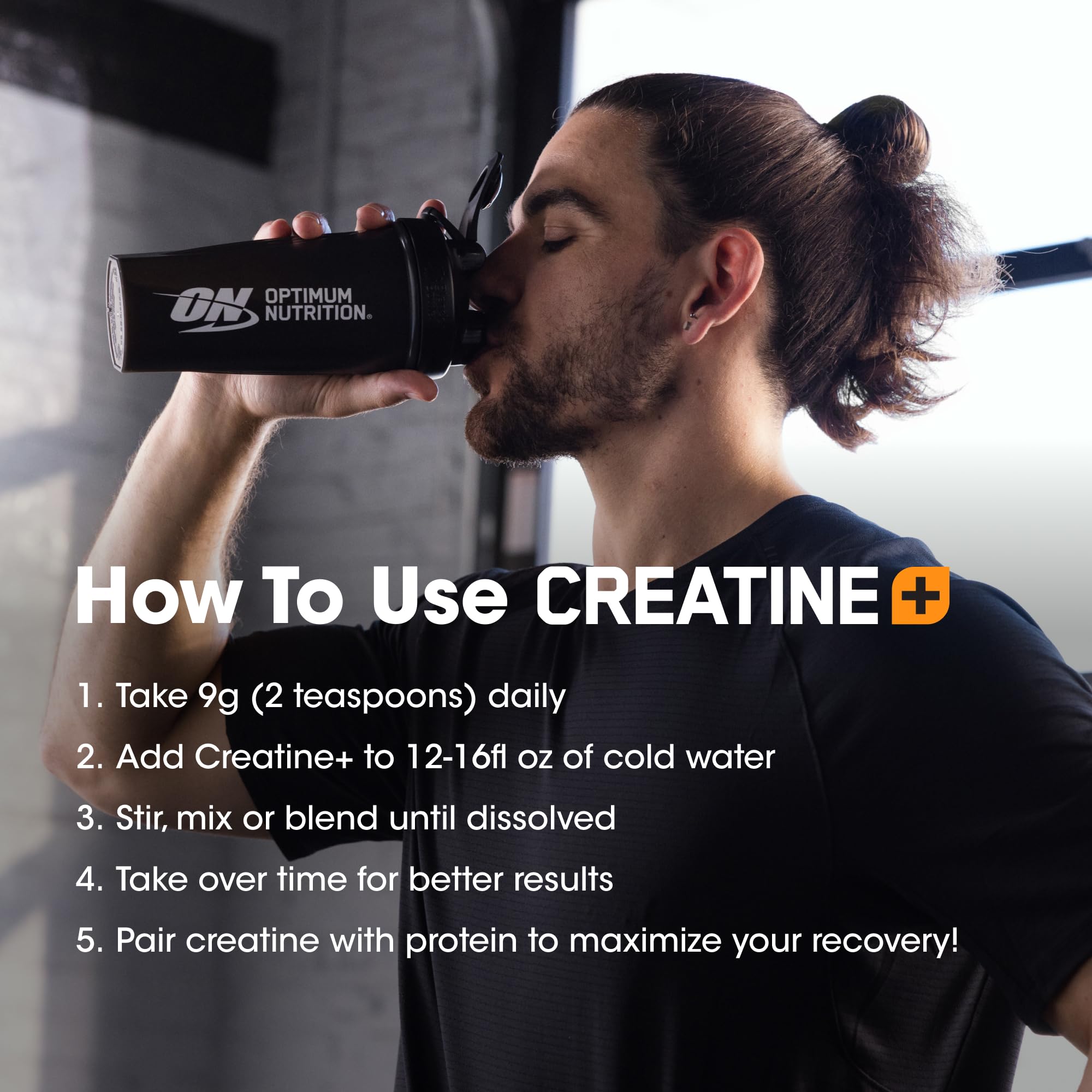 Optimum Nutrition Creatine [+] 720g Strawberry Peach powder scoop