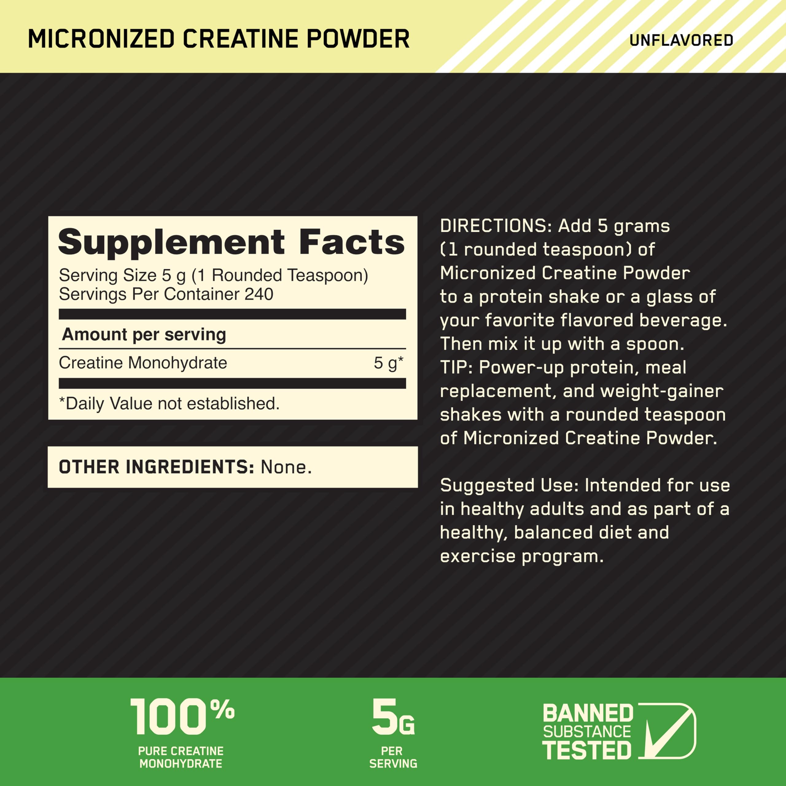 Optimum Nutrition Creatine Monohydrate 1200g side view