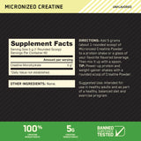 Optimum Nutrition Creatine Monohydrate 300g powder back view with nutritional information
