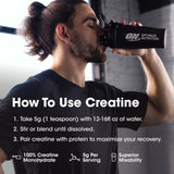 Optimum Nutrition Creatine Monohydrate 300g powder with a measuring teaspoon