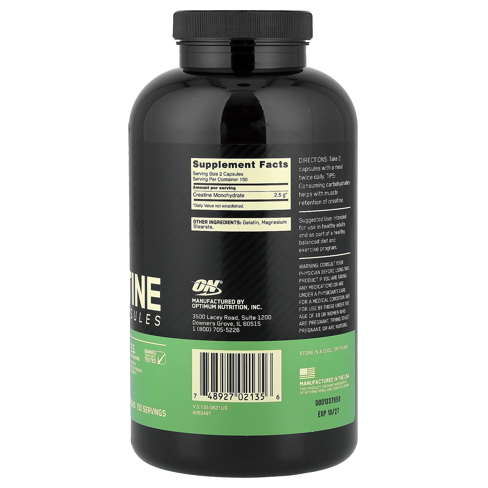 Optimum Nutrition Creatine Monohydrate 499g packaging