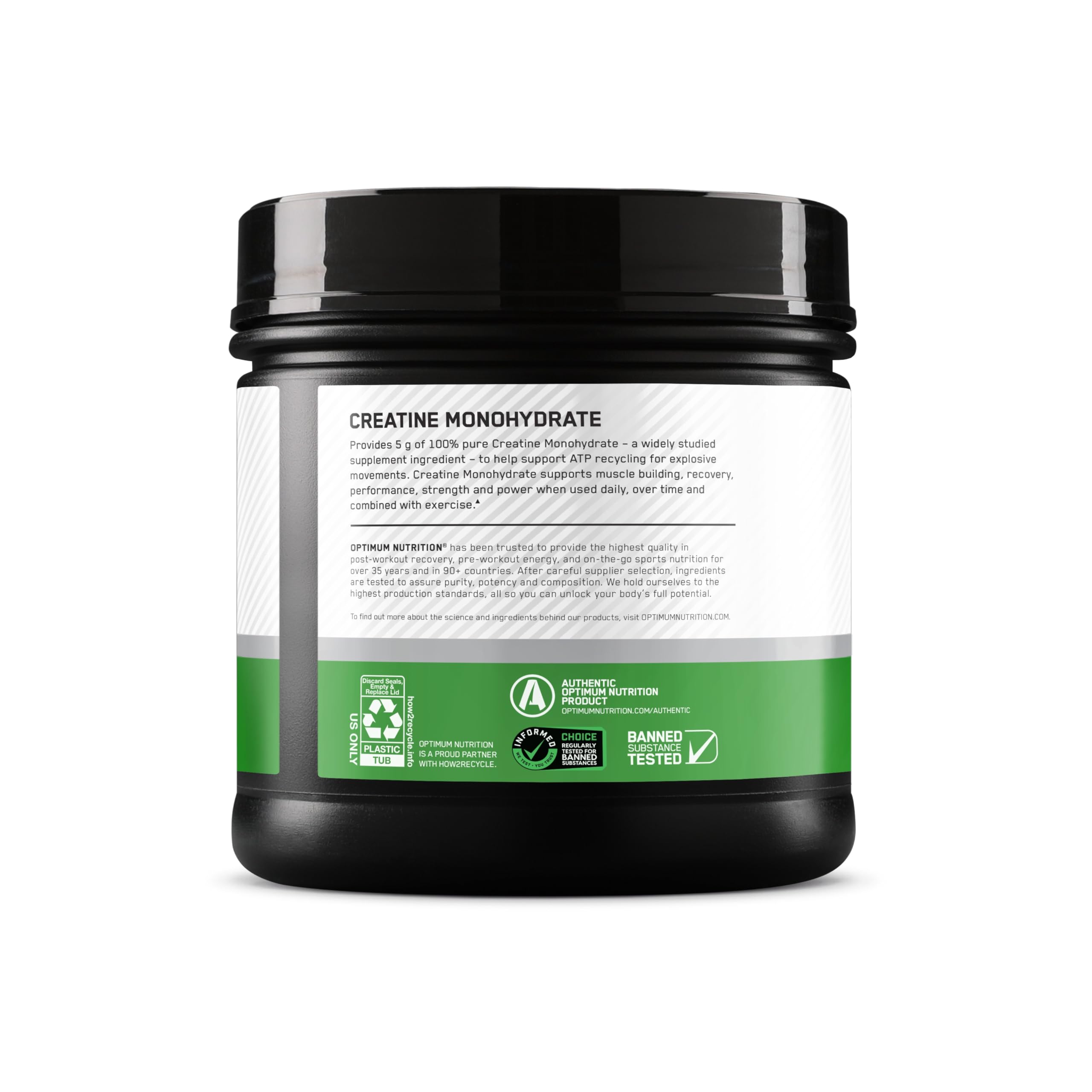 Optimum Nutrition Creatine Monohydrate 726g powder scoop and powder