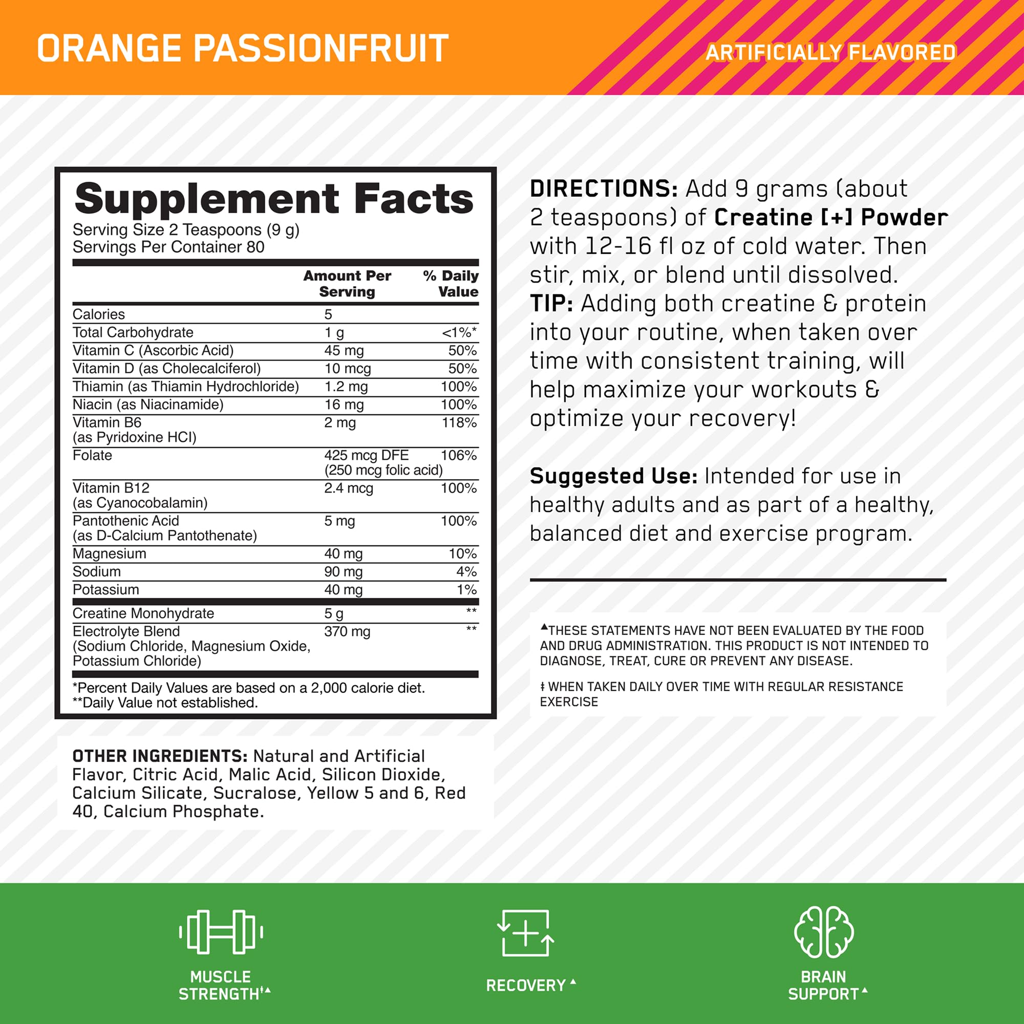 Optimum Nutrition Creatine [+] Powder Mix 720g back view