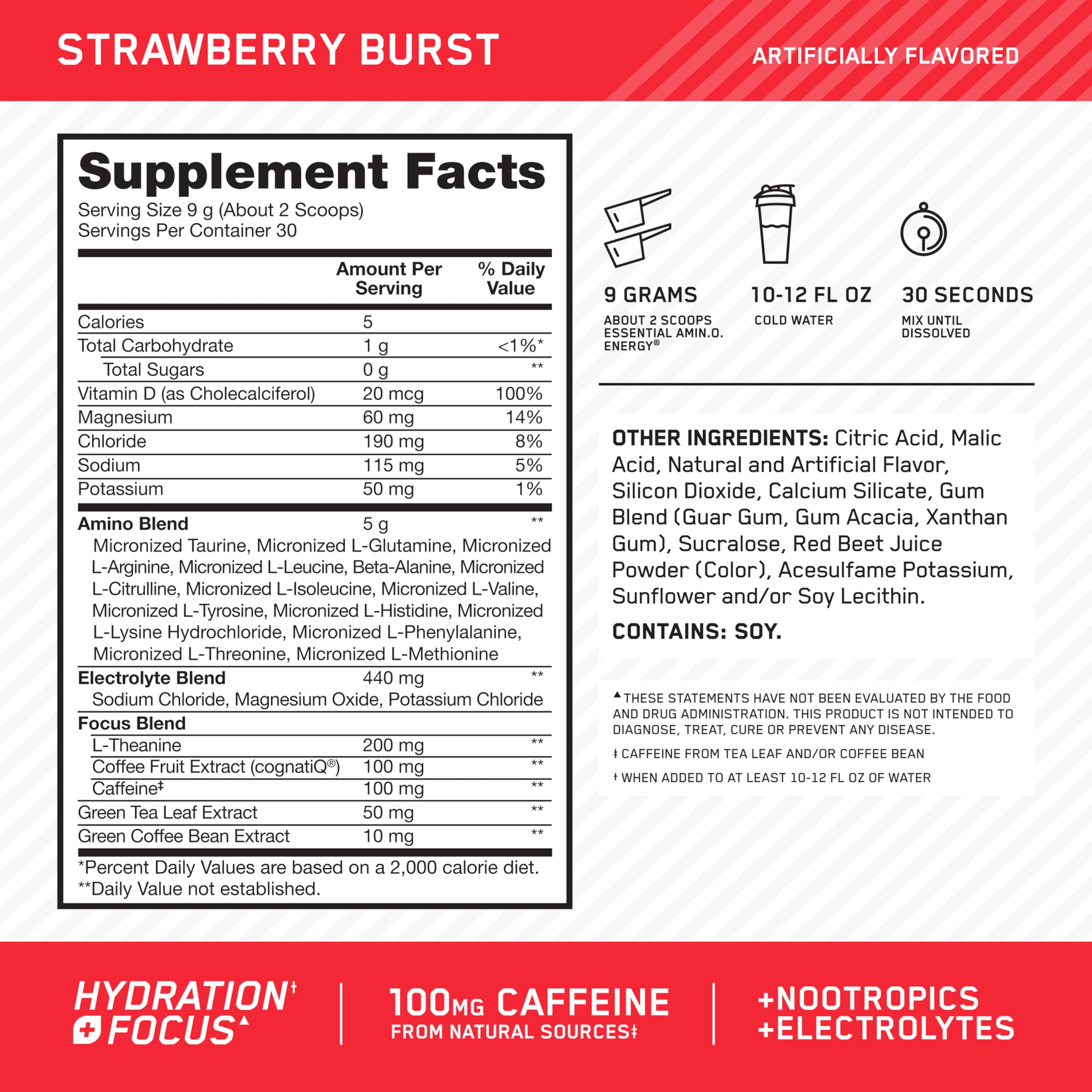 Optimum Nutrition ESSENTIAL AMIN.O. ENERGY Strawberry flavour side view