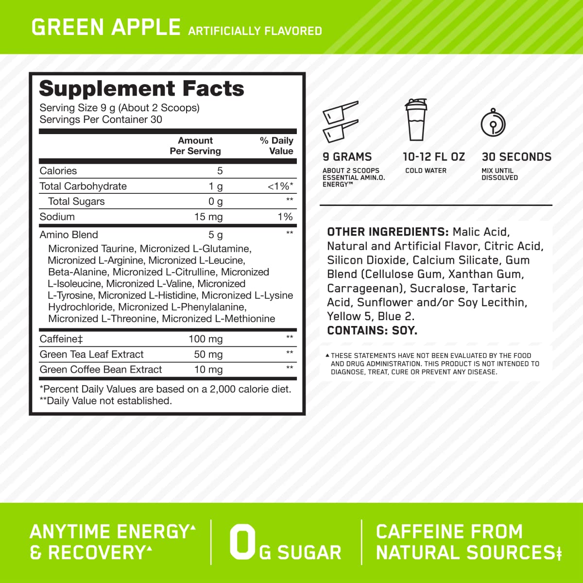 Optimum Nutrition Essential Amino Energy 270g side view