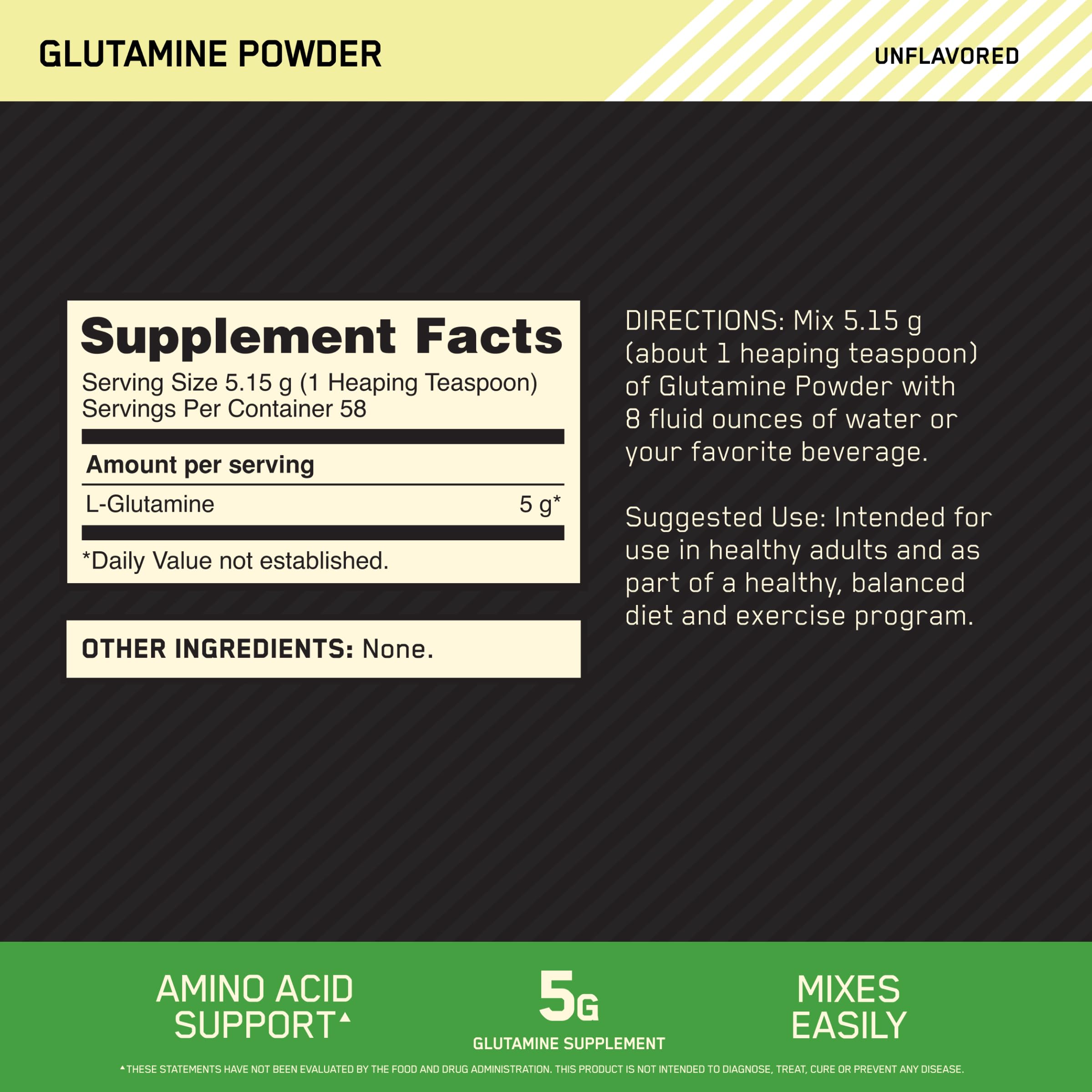 Optimum Nutrition L-Glutamine Muscle use Powder 300g back view