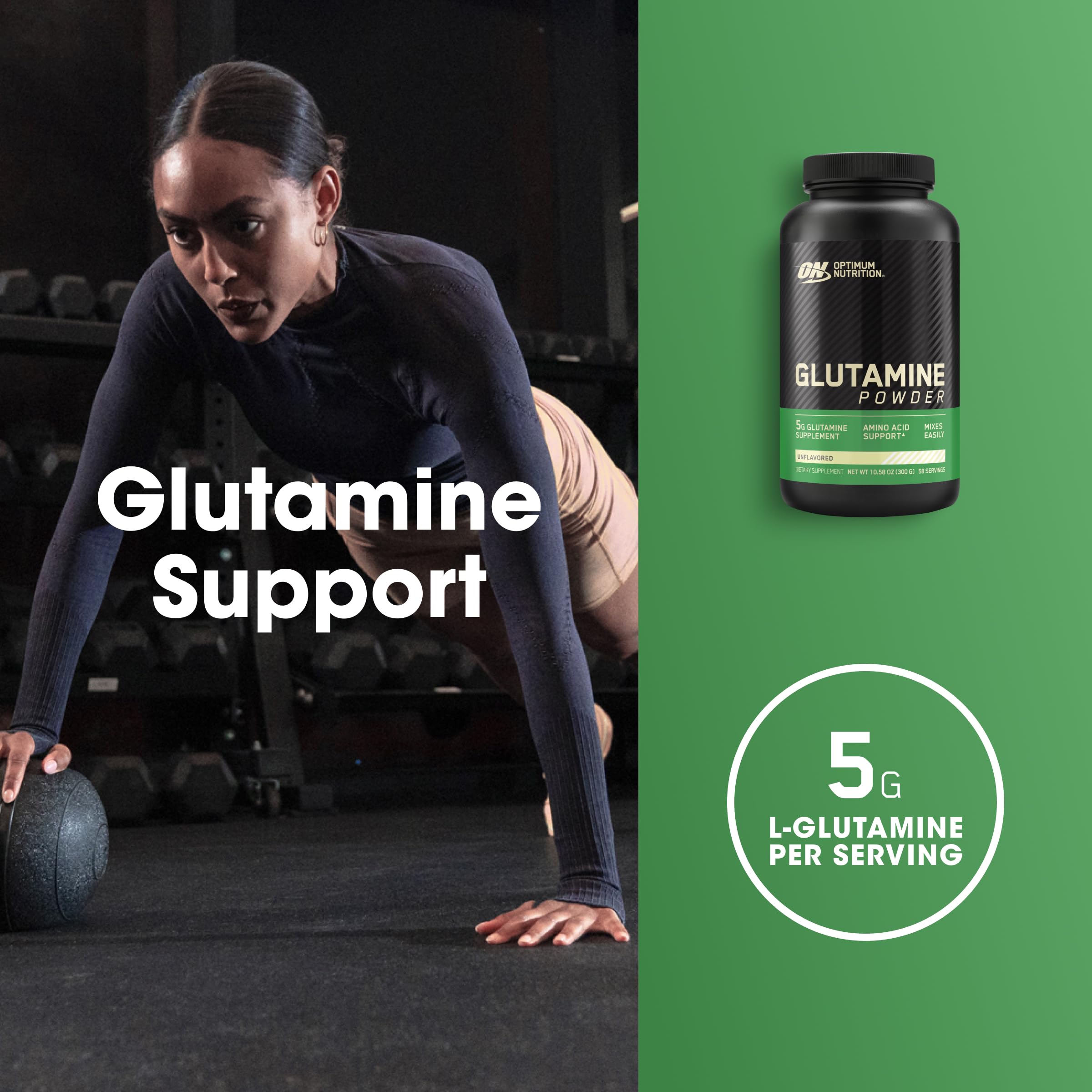 Optimum Nutrition L-Glutamine Muscle use Powder 300g side view