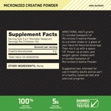 Optimum Nutrition Micronized Creatine Powder 600g back view with nutritional information