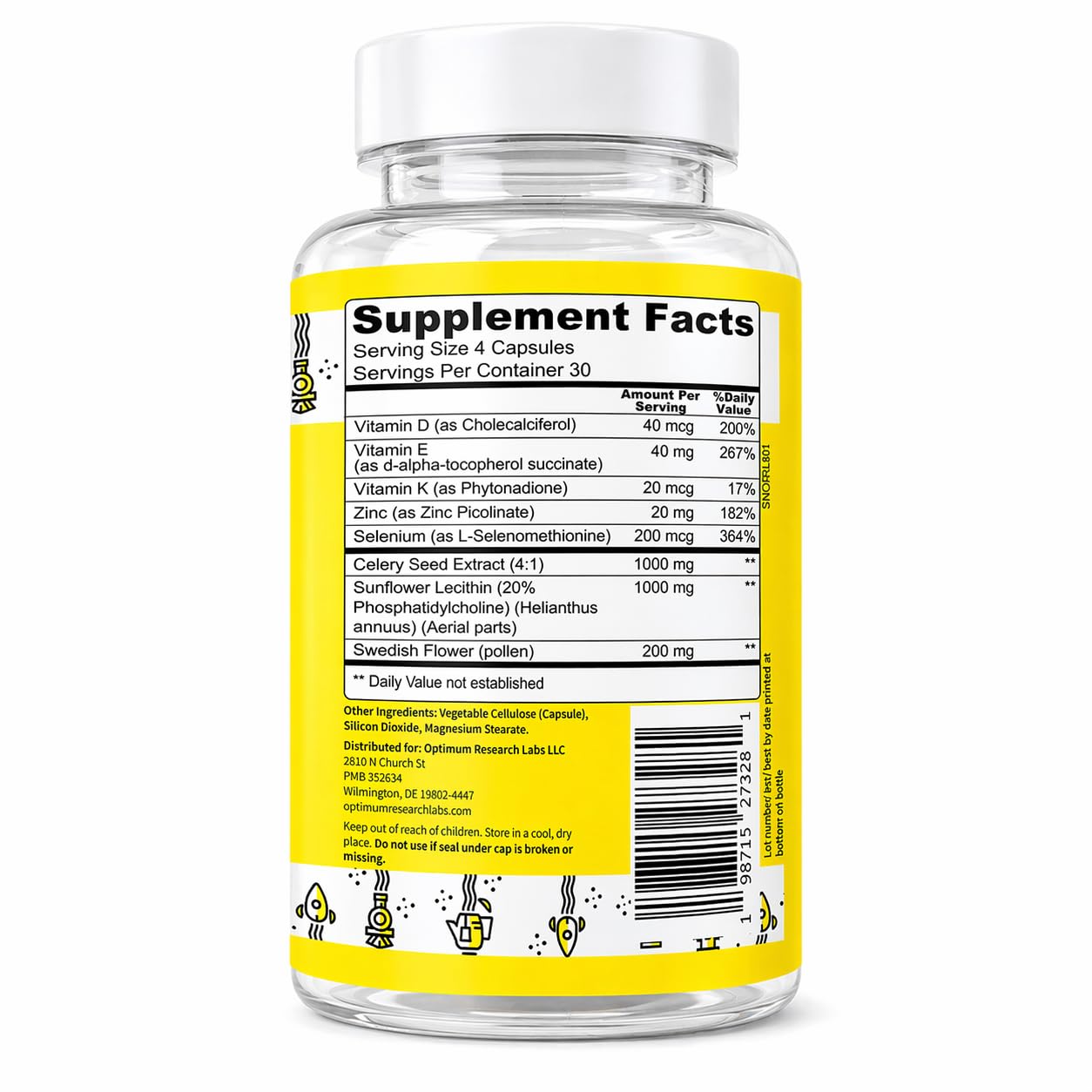 Optimum Research Labs Semen Max nutritional information label