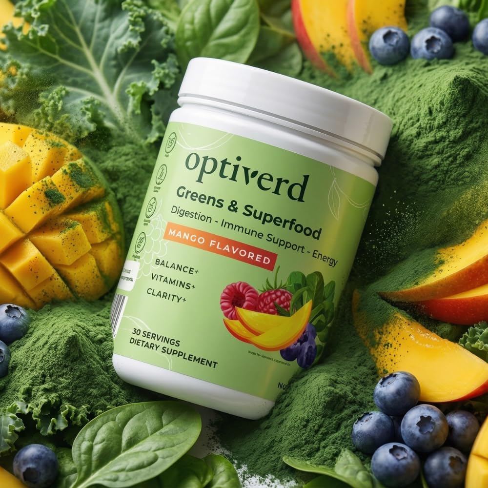 Optiverd Spirulina Superfood Powder 272g with ingredients display