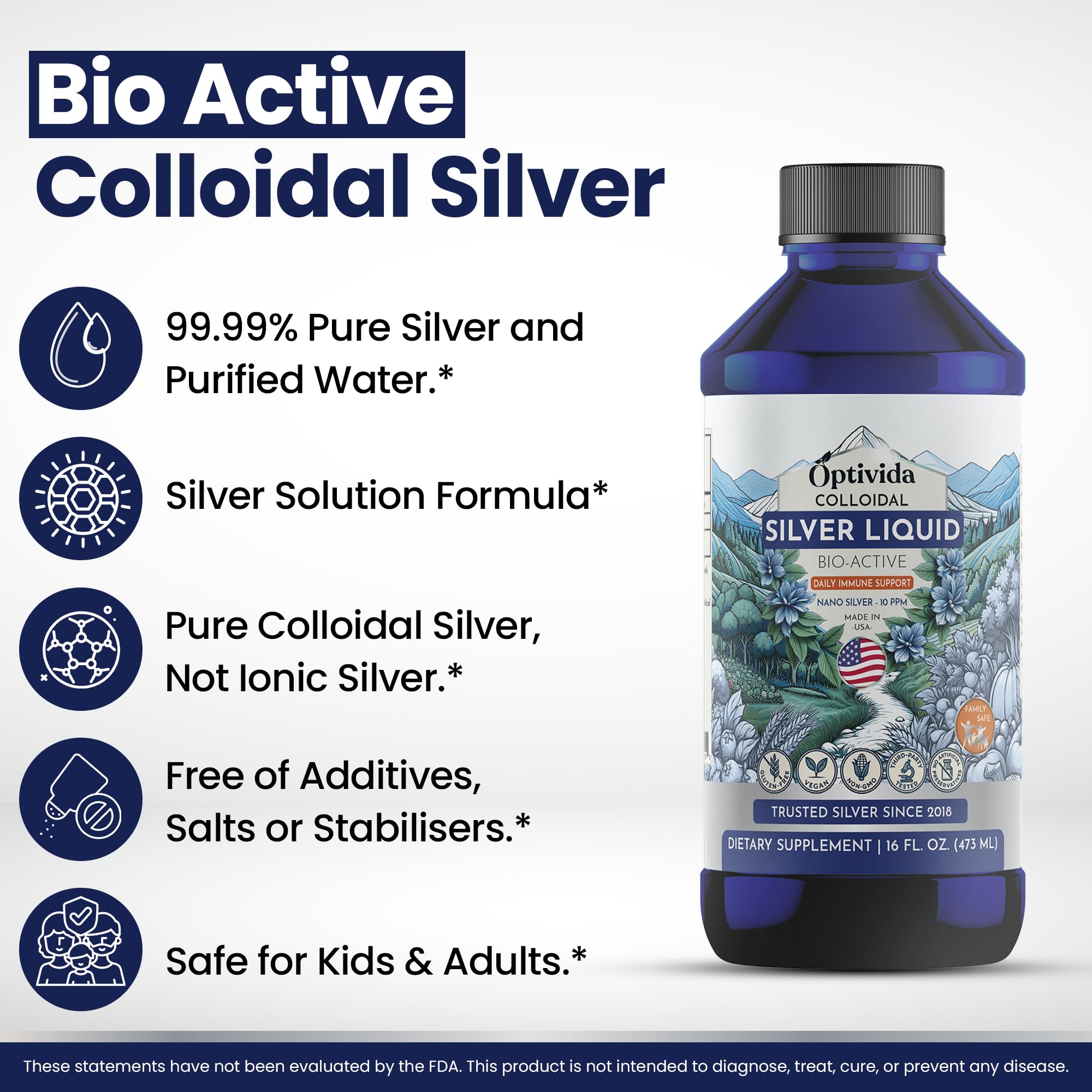 OPTIVIDA Colloidal Silver 10 PPM 490g packaging