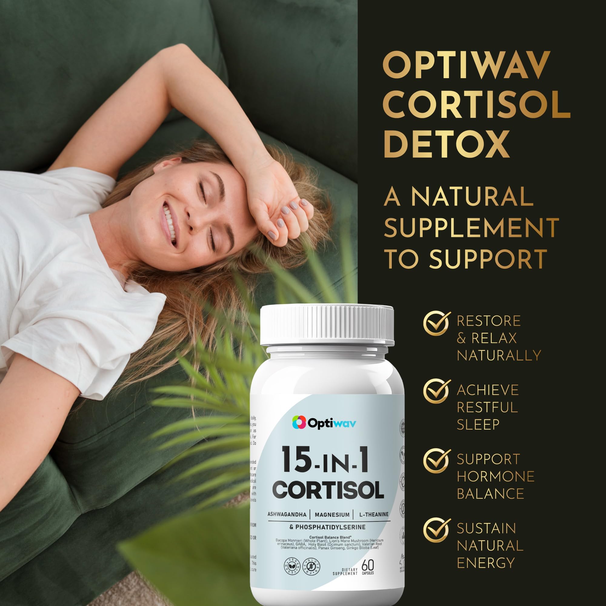 Optiwav Cortisol Reducer Capsules ingredients list on packaging
