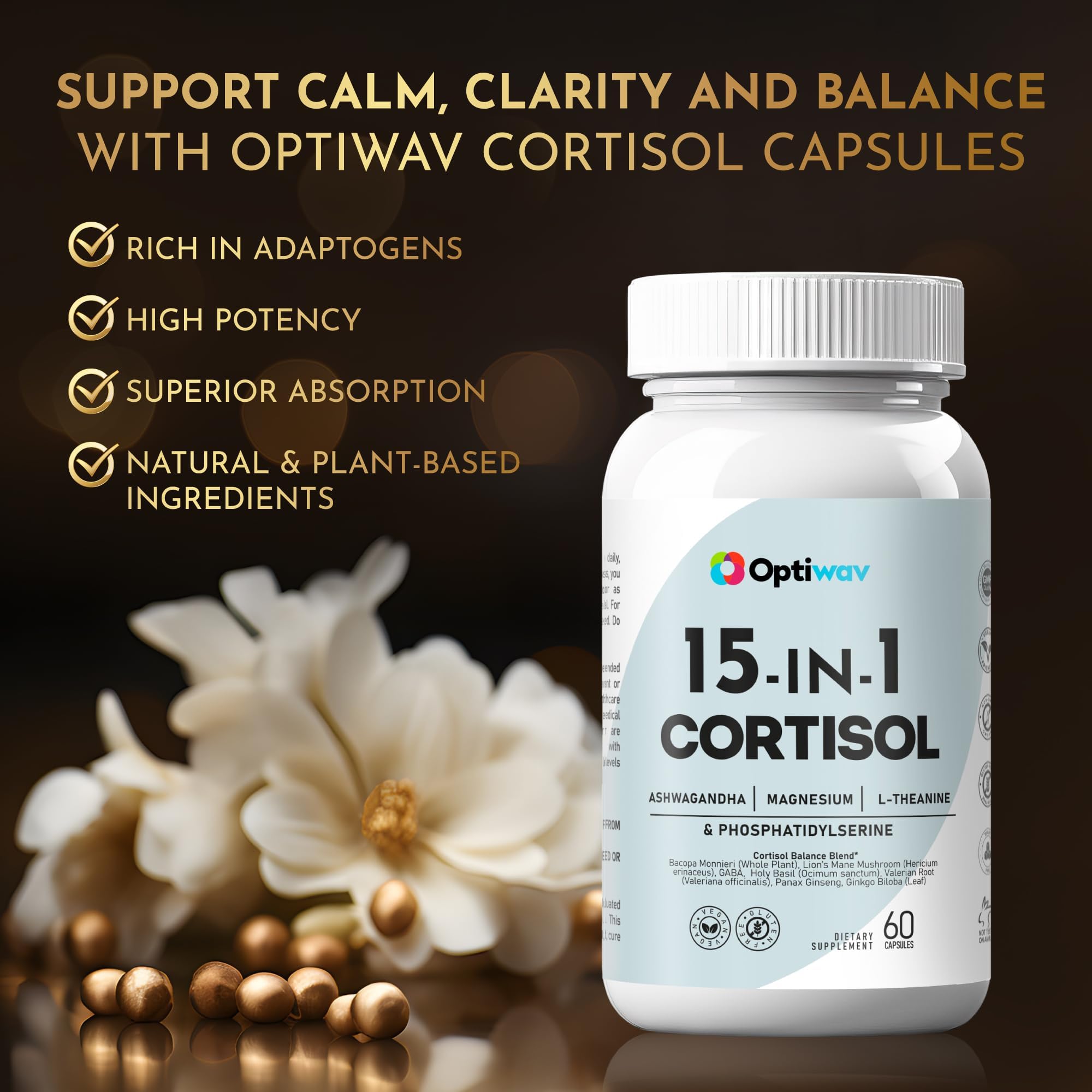 Optiwav Cortisol Reducer Capsules side view with label