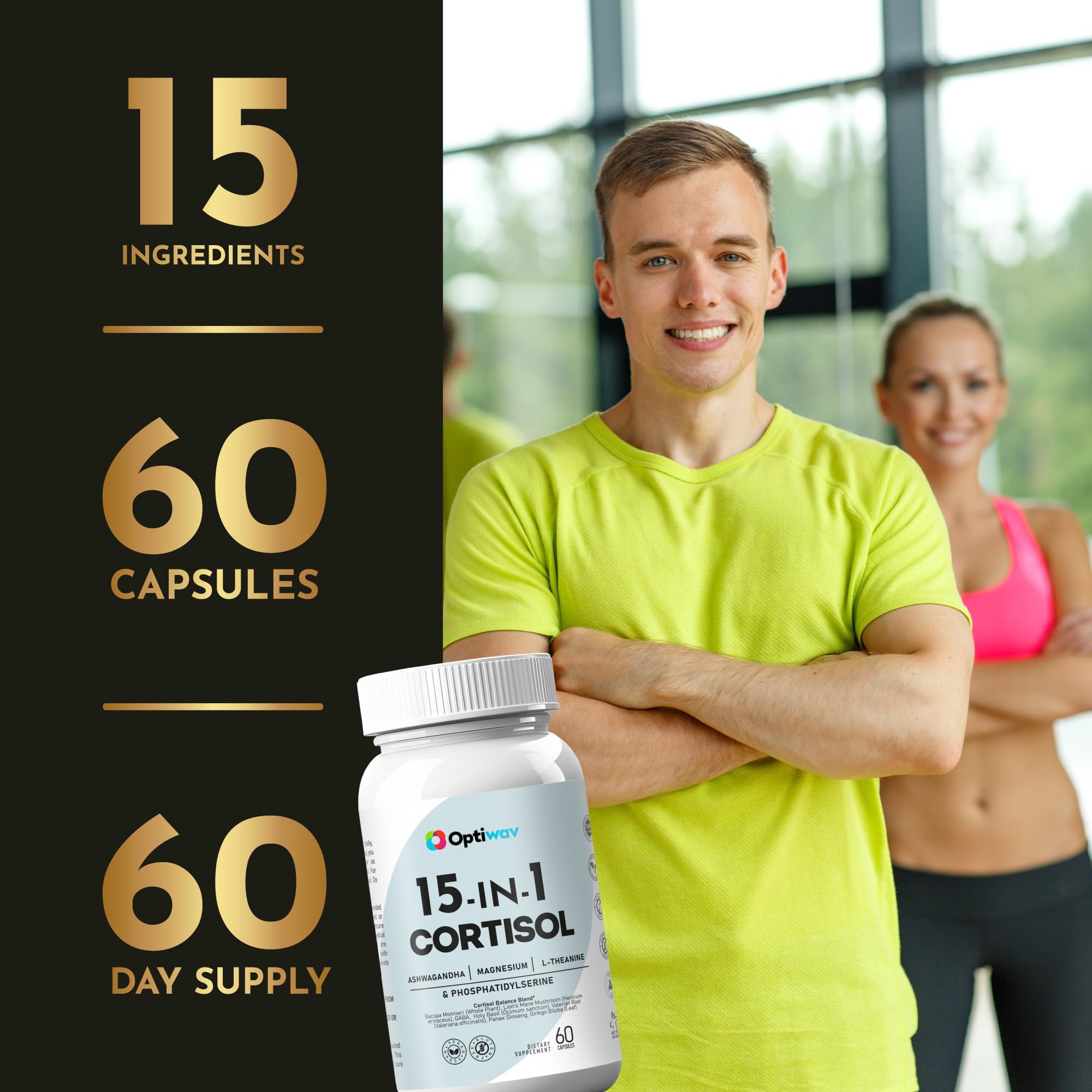 Optiwav Cortisol Reducer Capsules with a measuring spoon