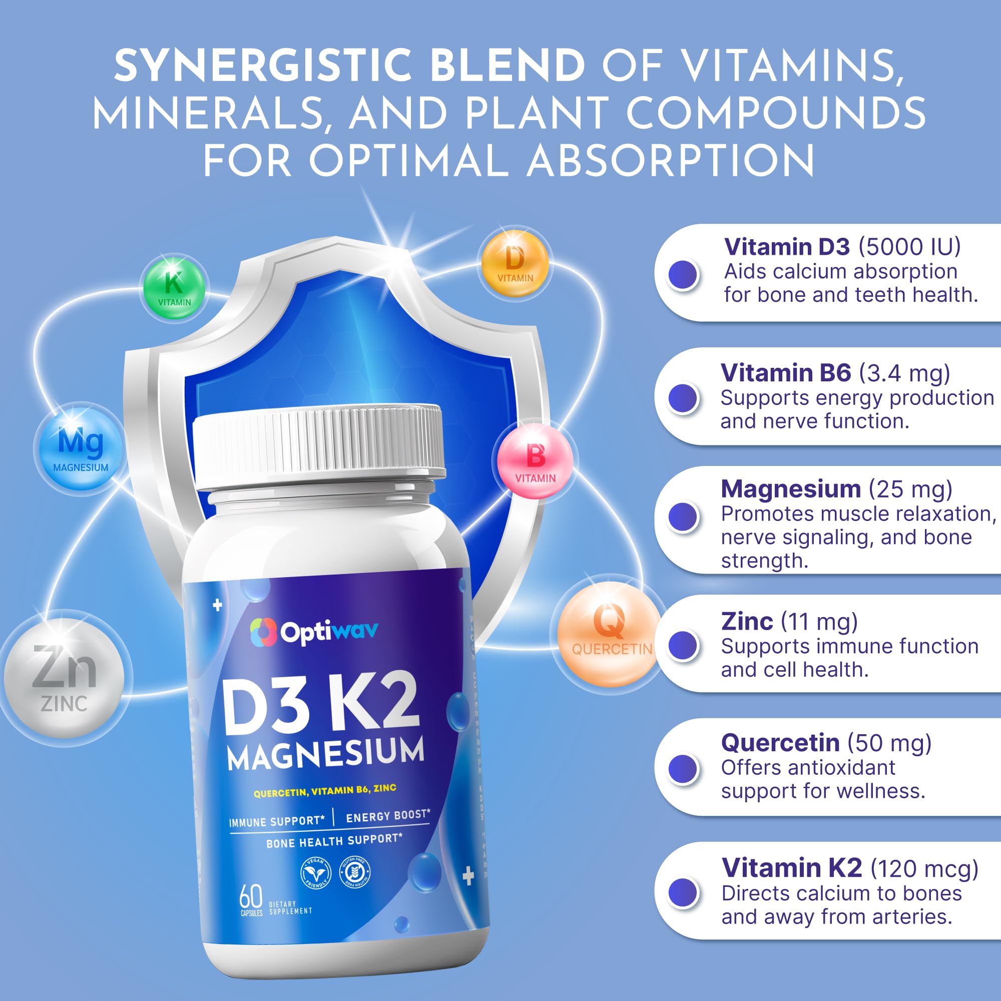 Optiwav D3 K2 Magnesium Capsules bottle side view