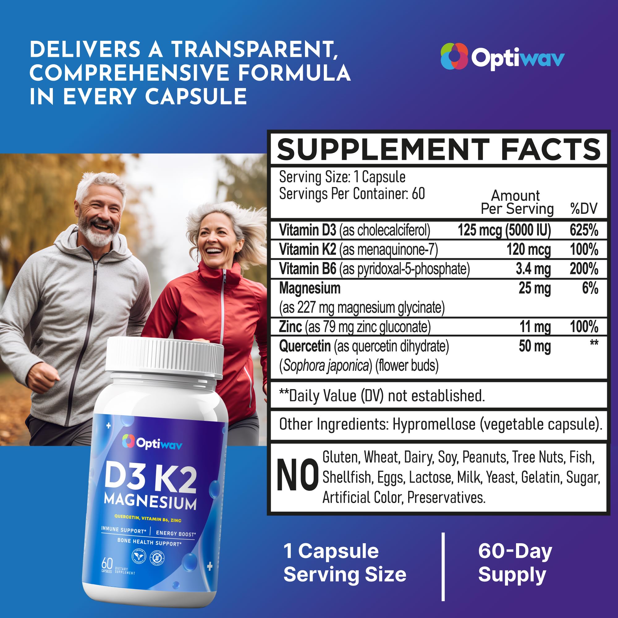 Optiwav D3 K2 Magnesium Capsules packaging details