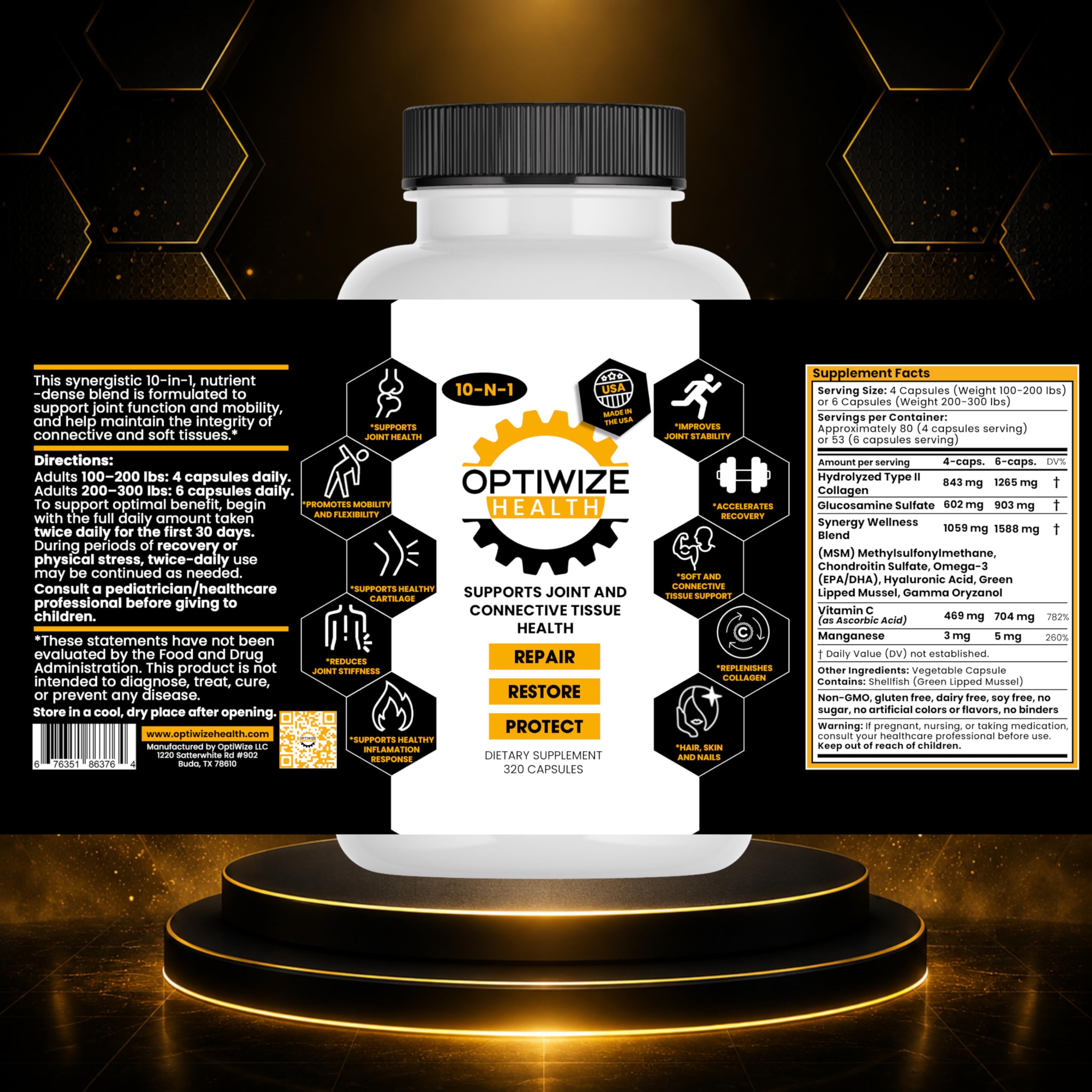 OptiWize Joint Support Supplement 10-in-1 on a wooden table