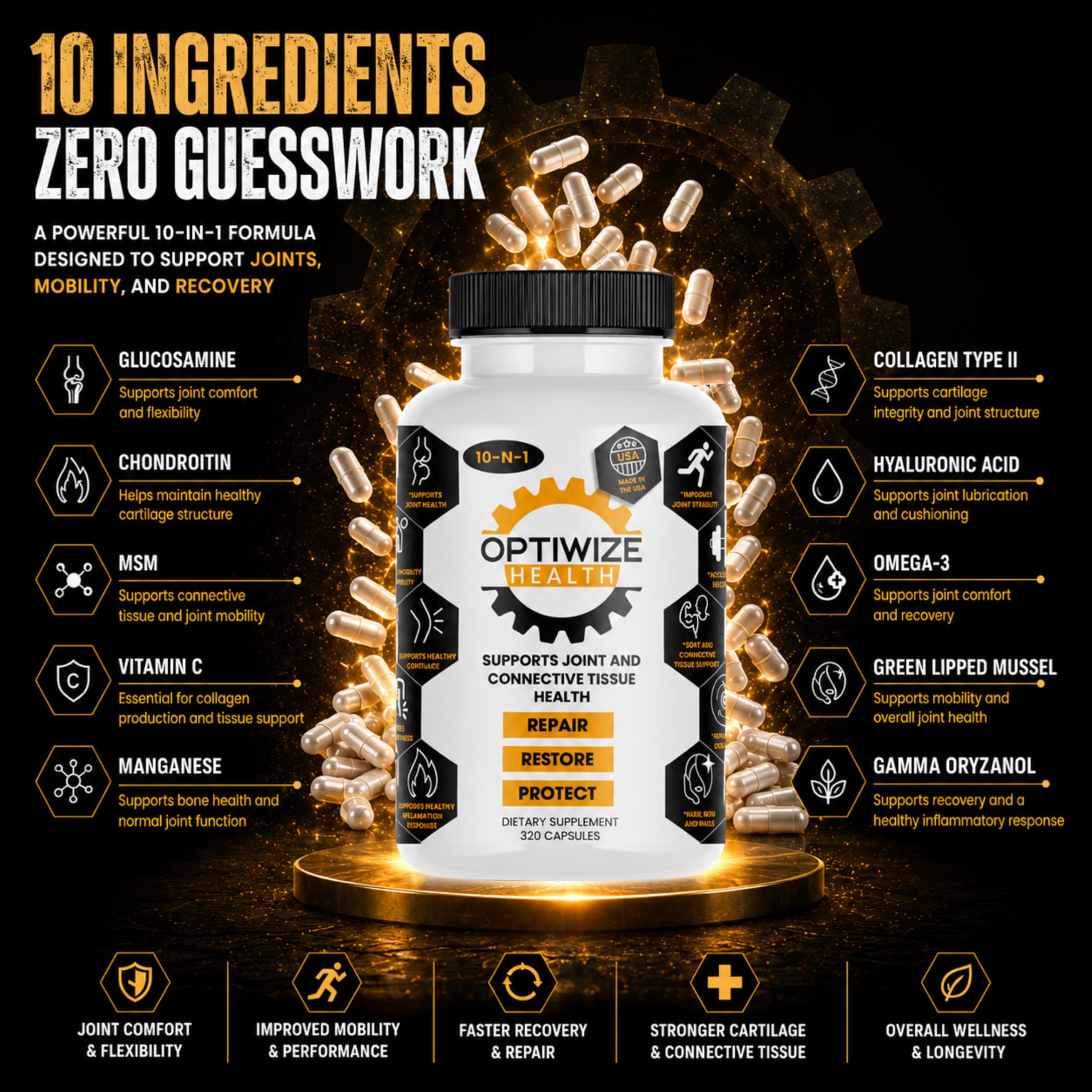 OptiWize Joint Support Supplement 10-in-1 side view