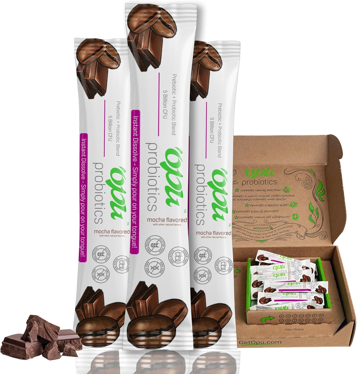 'Opu Probiotics Mint flavour prebiotic + probiotic powder front view