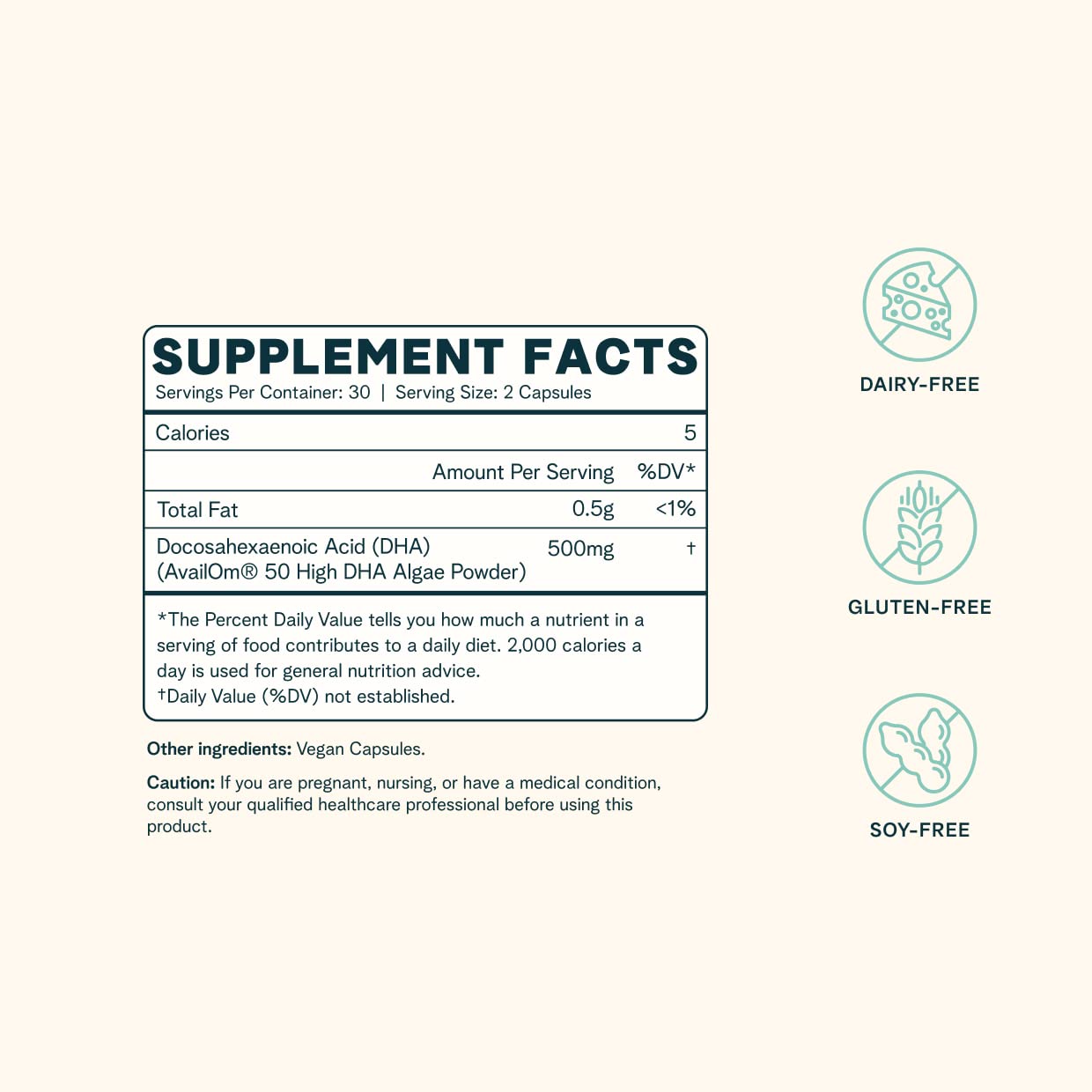 Ora Organic DHA Omega-3 Algae Capsules side view