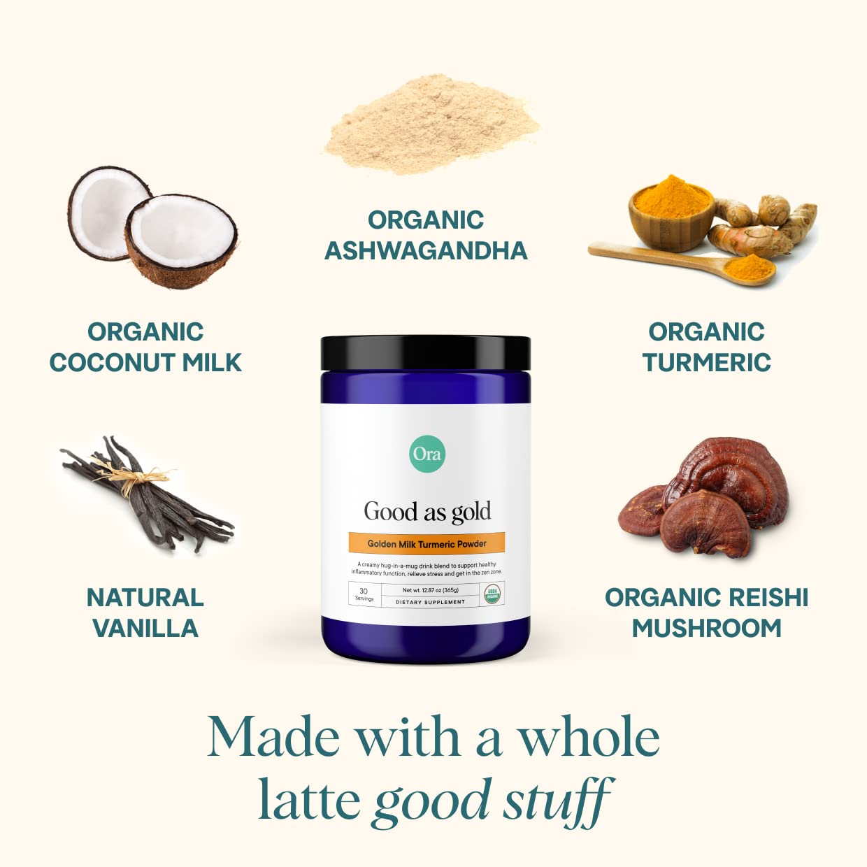Ora Organic Golden Milk Turmeric Latte Mix in a bowl